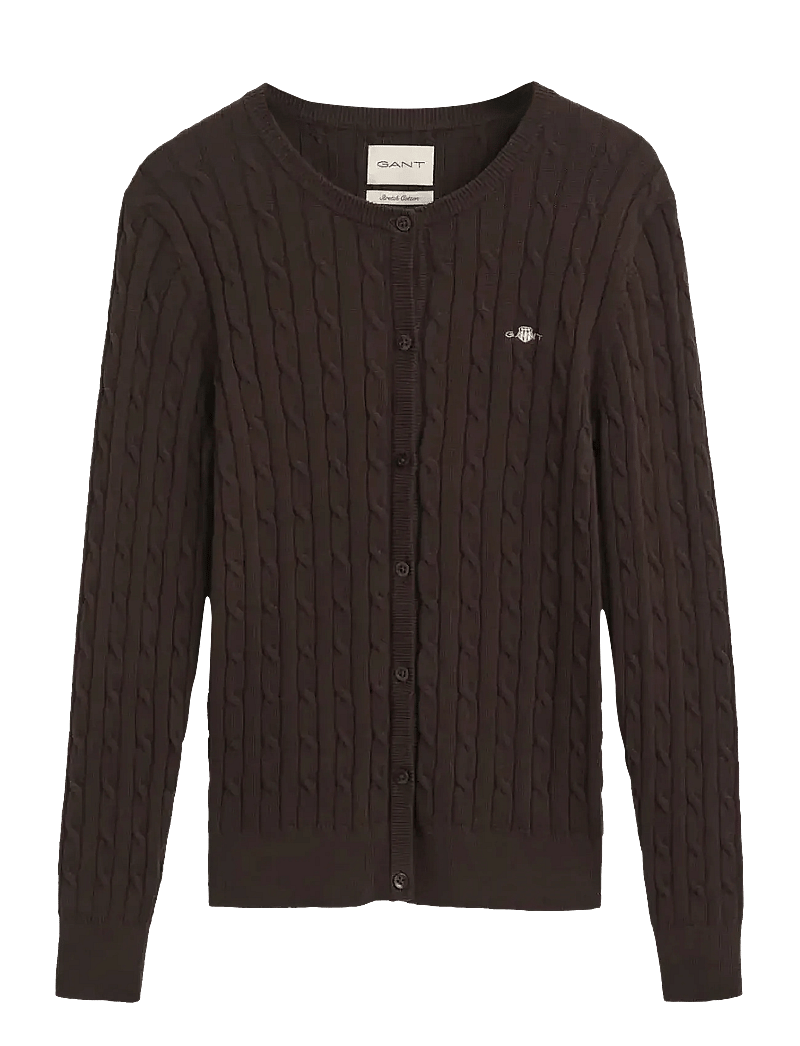 GANT - STRETCH COTTON CABLE CARDIGAN - cardigans - deep brown - 1