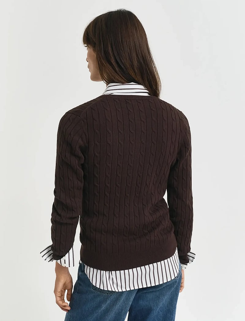 GANT - STRETCH COTTON CABLE CARDIGAN - cardigans - deep brown - 2