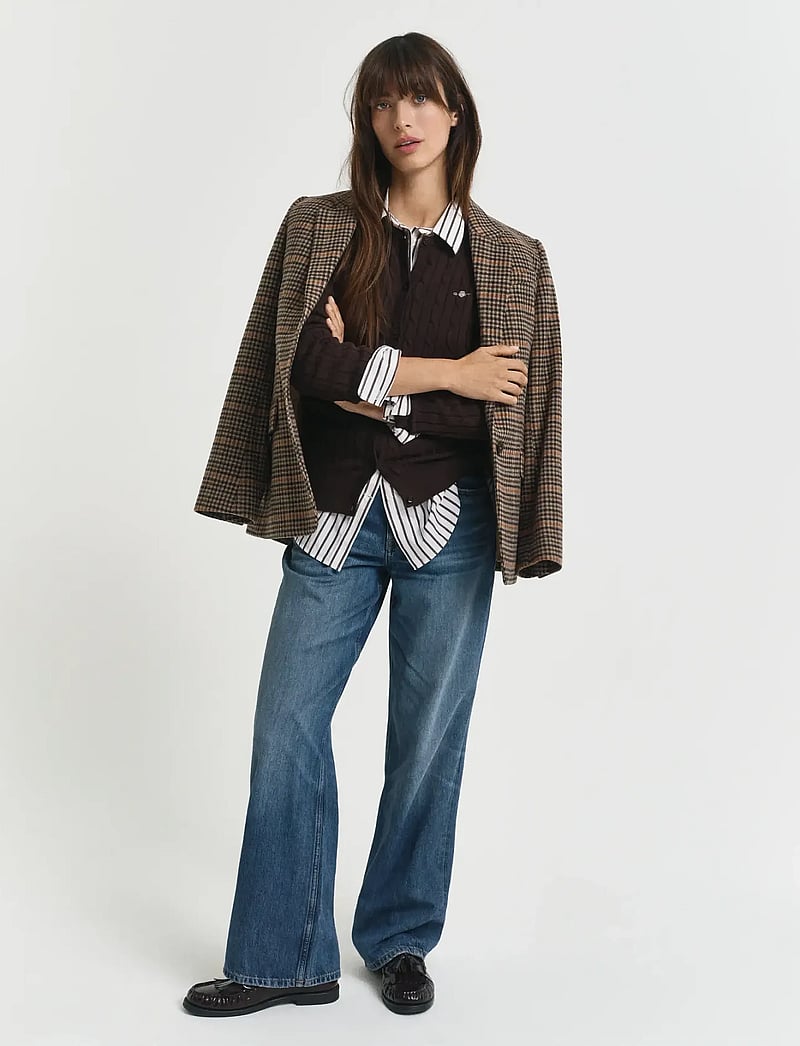 GANT - STRETCH COTTON CABLE CARDIGAN - cardigans - deep brown - 4