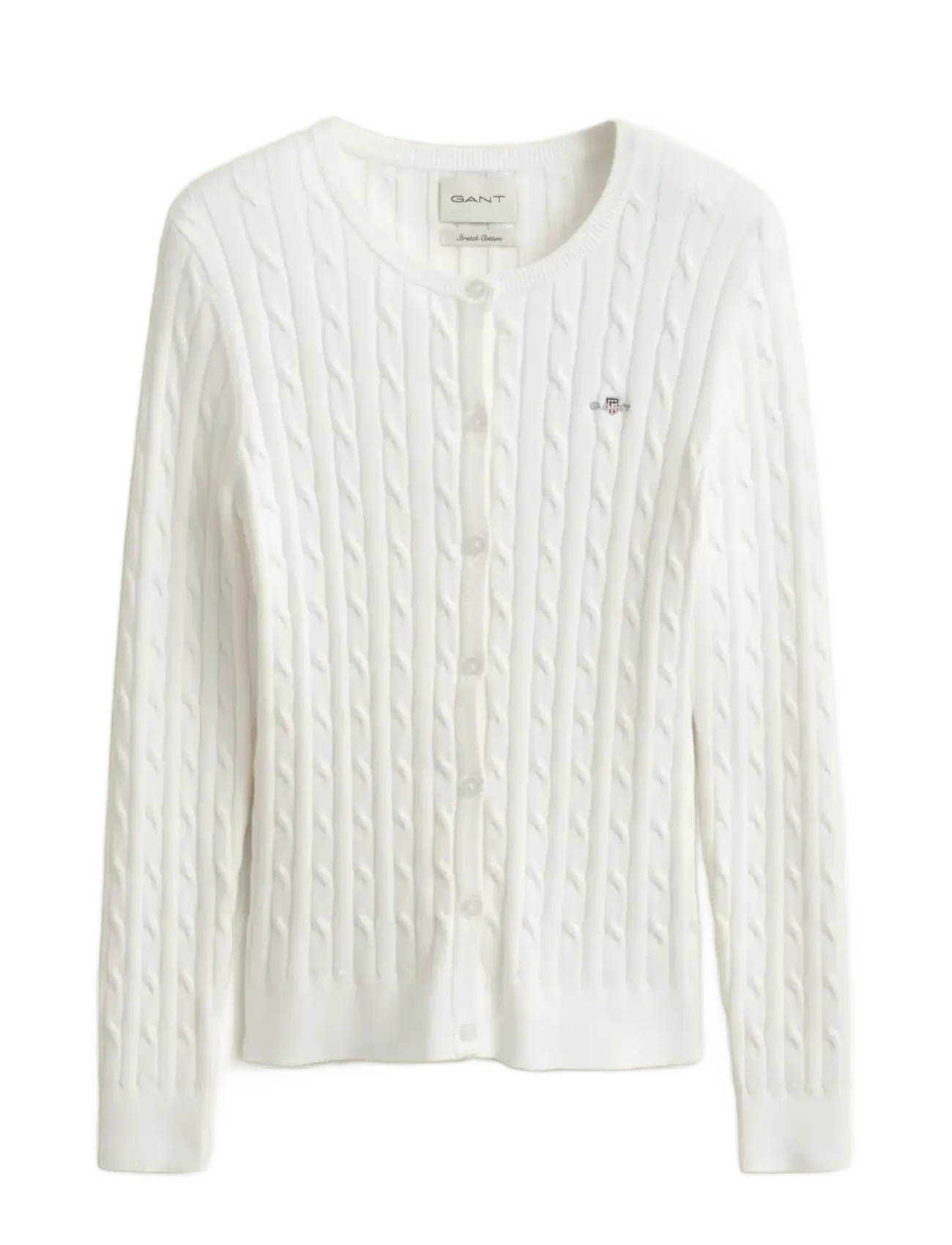 STRETCH COTTON CABLE CARDIGAN - EGGSHELL