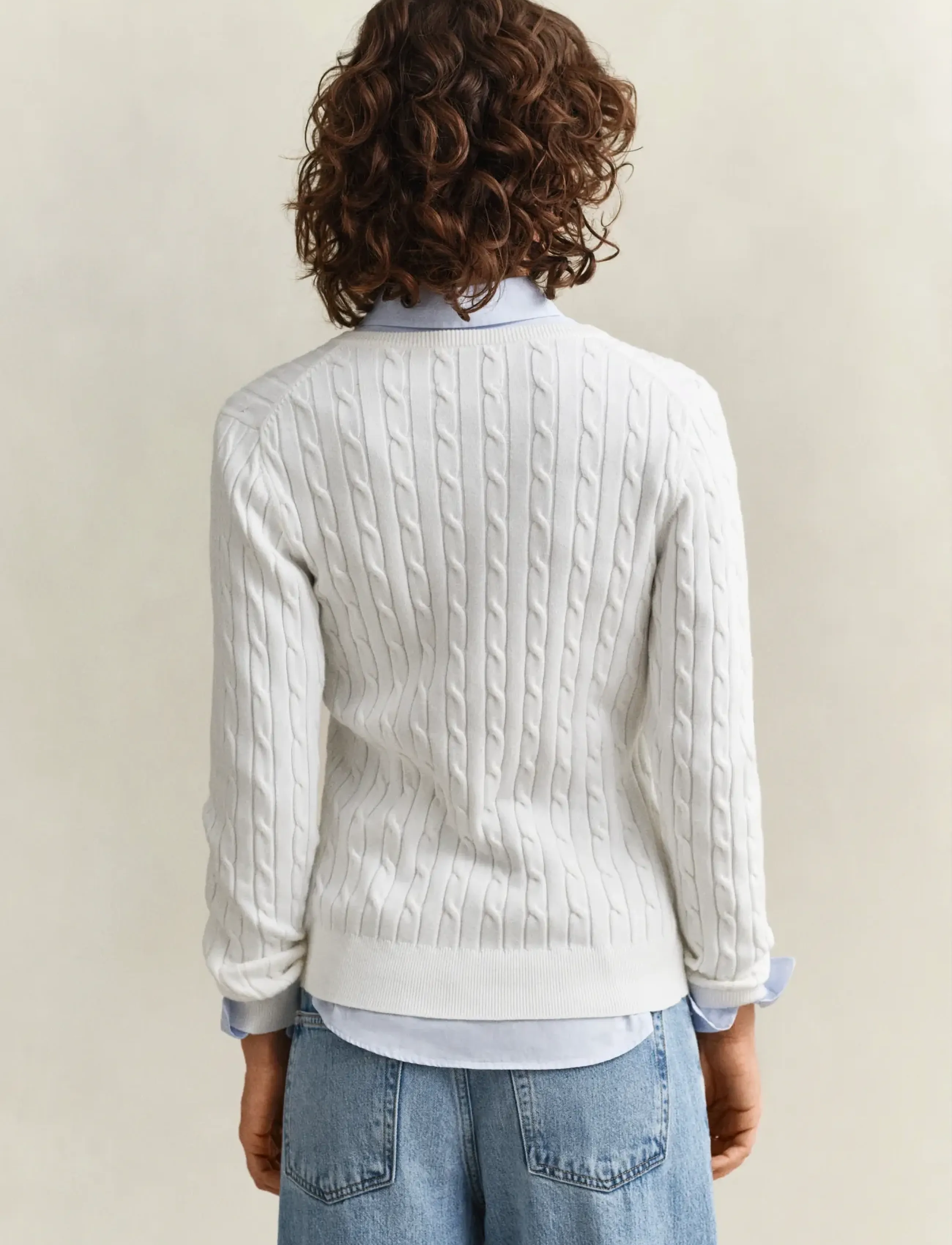 Off-white stickad cardigan i ecru 3