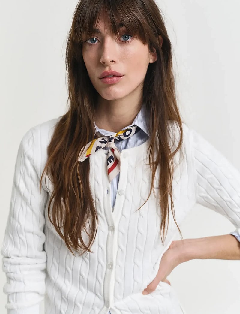 GANT - STRETCH COTTON CABLE CARDIGAN - kardiganid - eggshell - 4