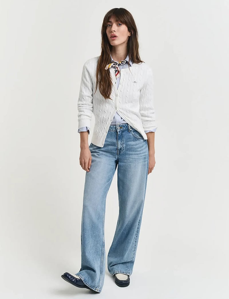 GANT - STRETCH COTTON CABLE CARDIGAN - kardiganid - eggshell - 5