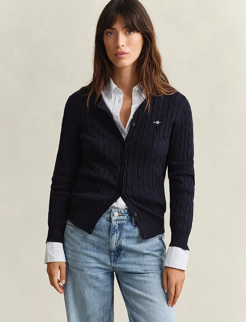 GANT - STRETCH COTTON CABLE CARDIGAN - cardigans - evening blue - 0