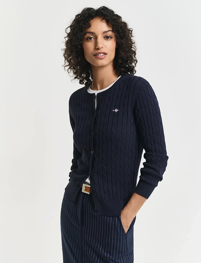 GANT - STRETCH COTTON CABLE CARDIGAN - cardigans - evening blue - 0