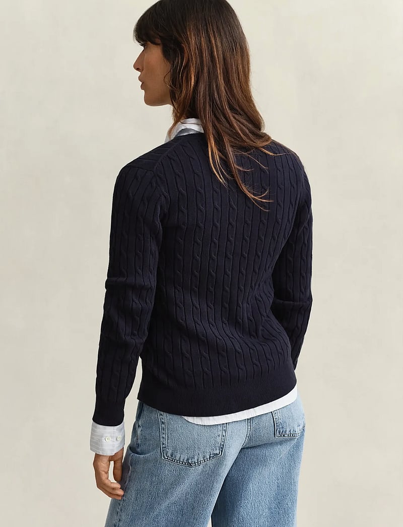 GANT - STRETCH COTTON CABLE CARDIGAN - cardigans - evening blue - 3