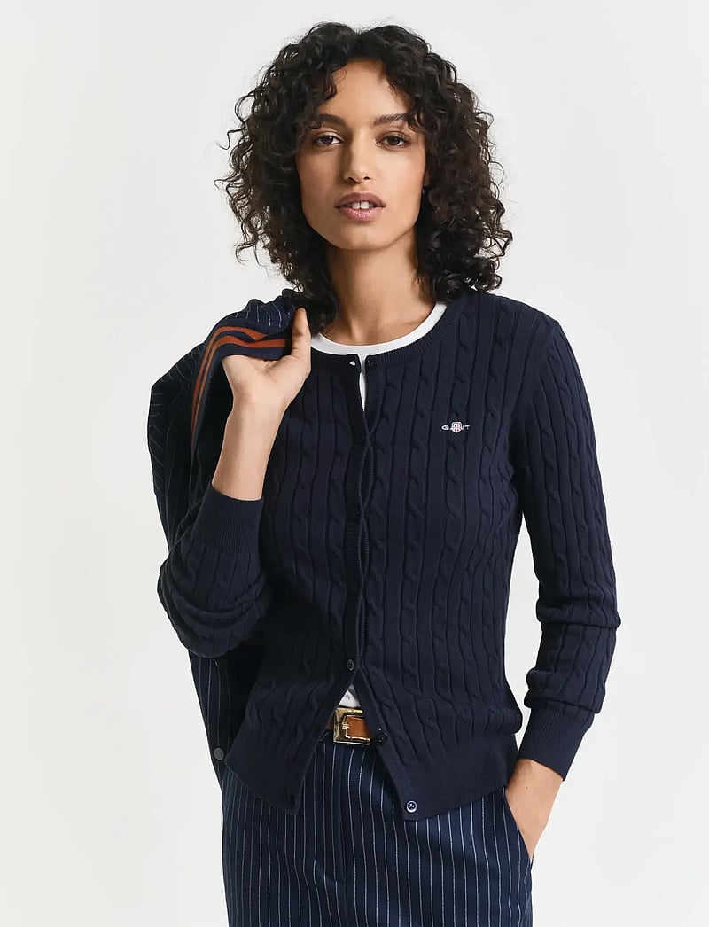 GANT - STRETCH COTTON CABLE CARDIGAN - cardigans - evening blue - 4