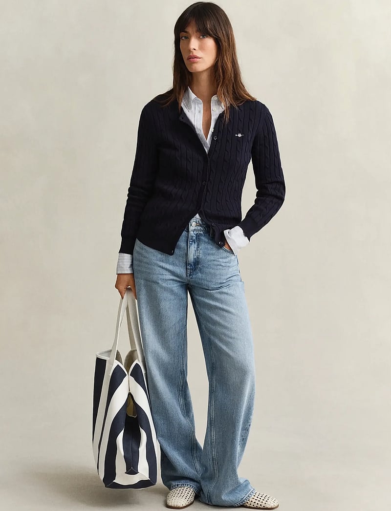 GANT - STRETCH COTTON CABLE CARDIGAN - cardigans - evening blue - 5