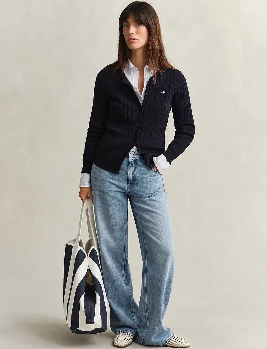 Gant - Stretch Cable Knit Cardigan - cardigans - evening blue - 5