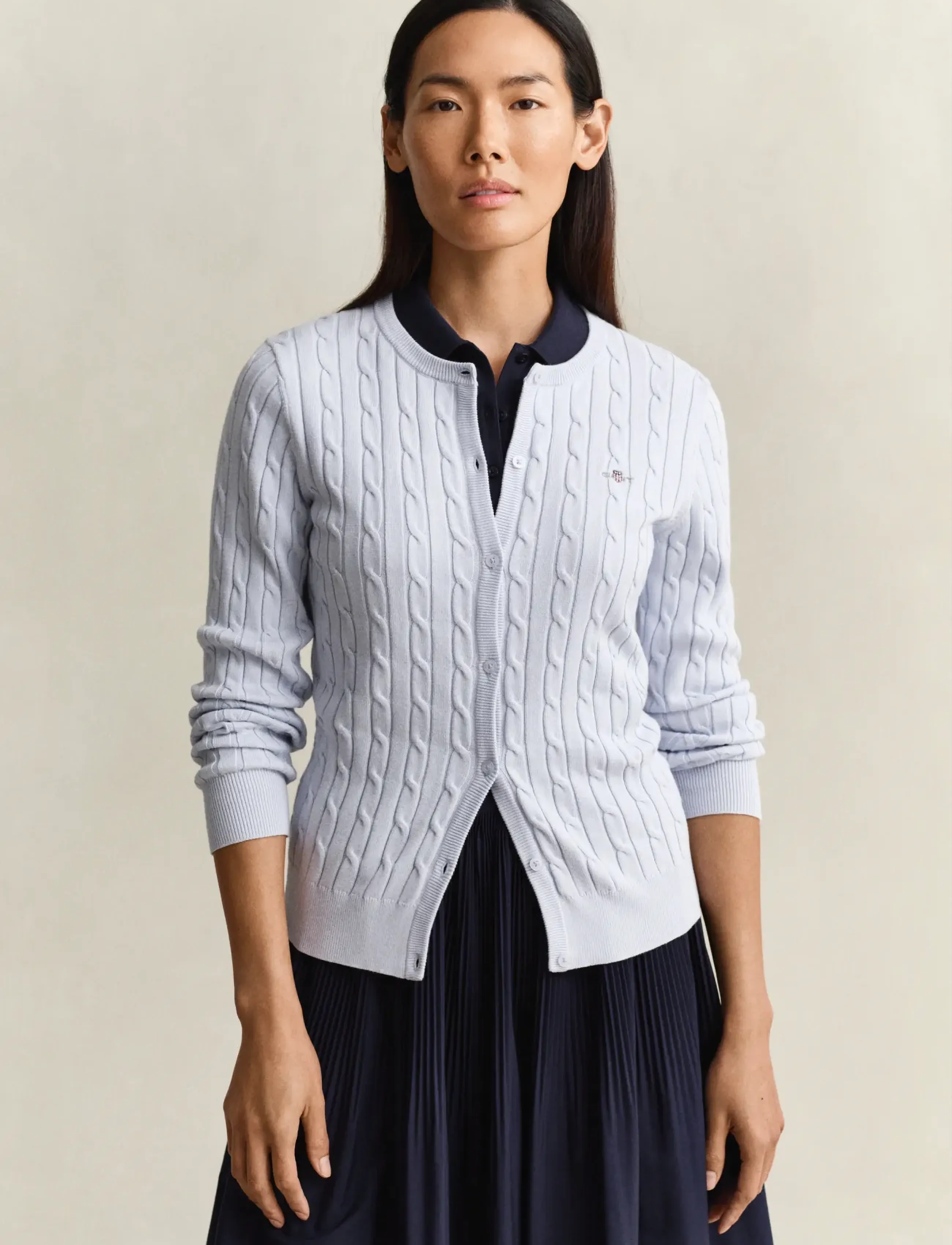 Gant Stretch Cable Knit Cardigan, XL, Knitwear, Blau - Cardigans, Frauen