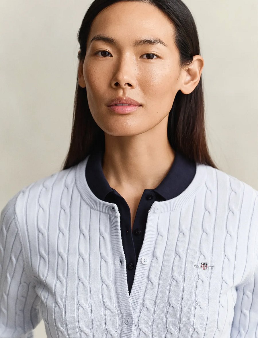 Gant - Stretch Cable Knit Cardigan - striktrøjer - light blue - 3
