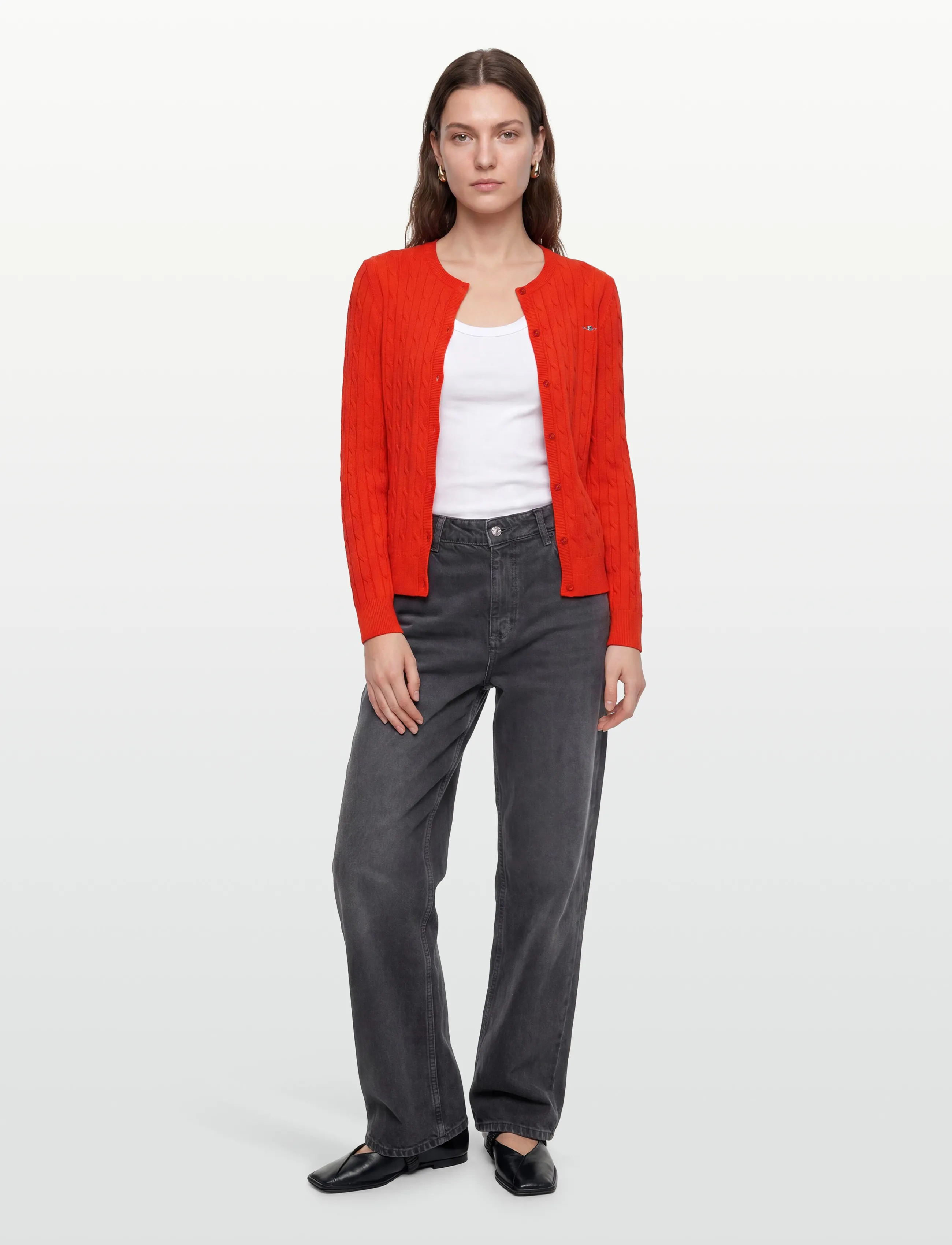 Gant Stretch Cable Knit Cardigan, M, Knitwear, Rot - Cardigans, Frauen