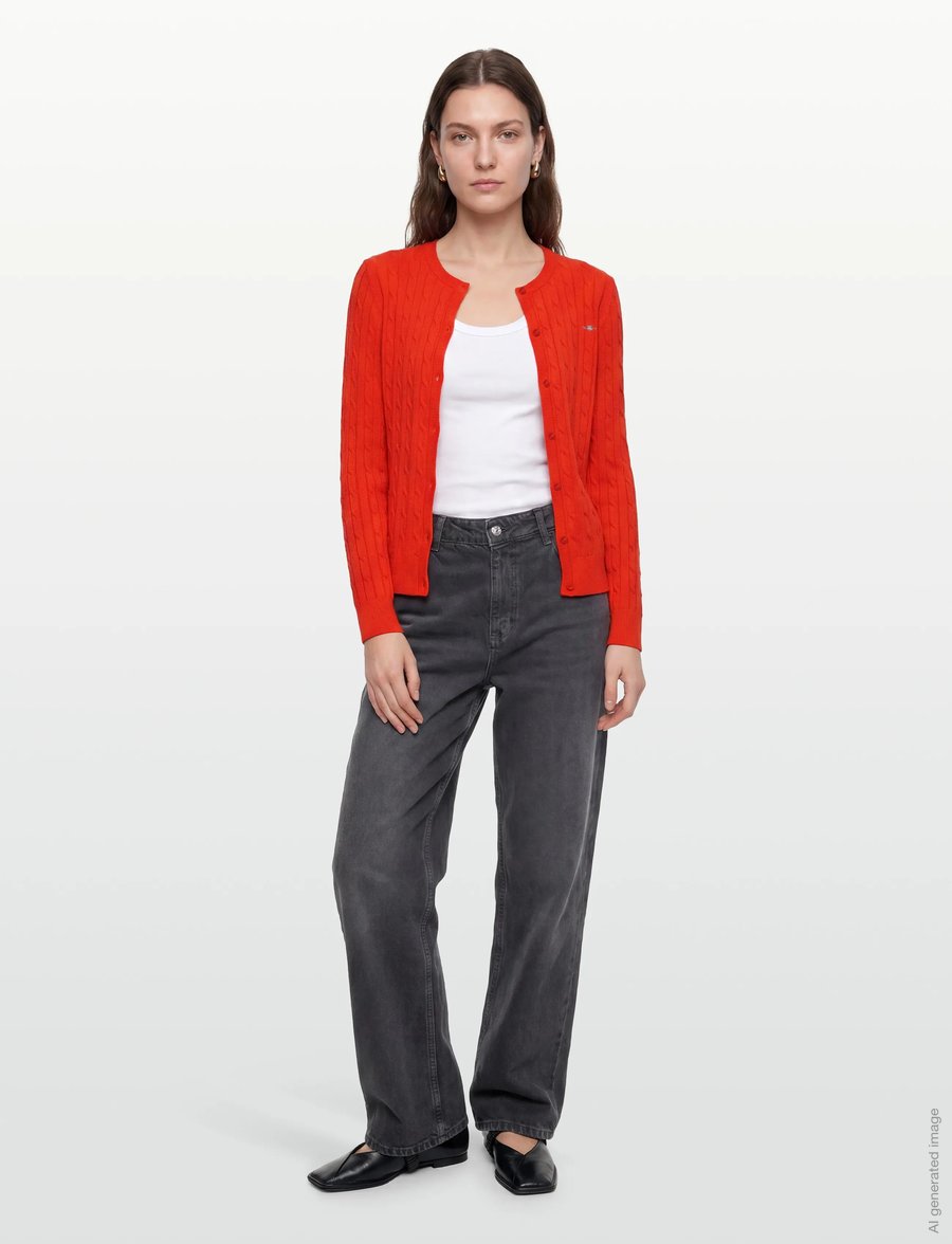 Gant - Stretch Cable Knit Cardigan - cardigans - perfect red - 0