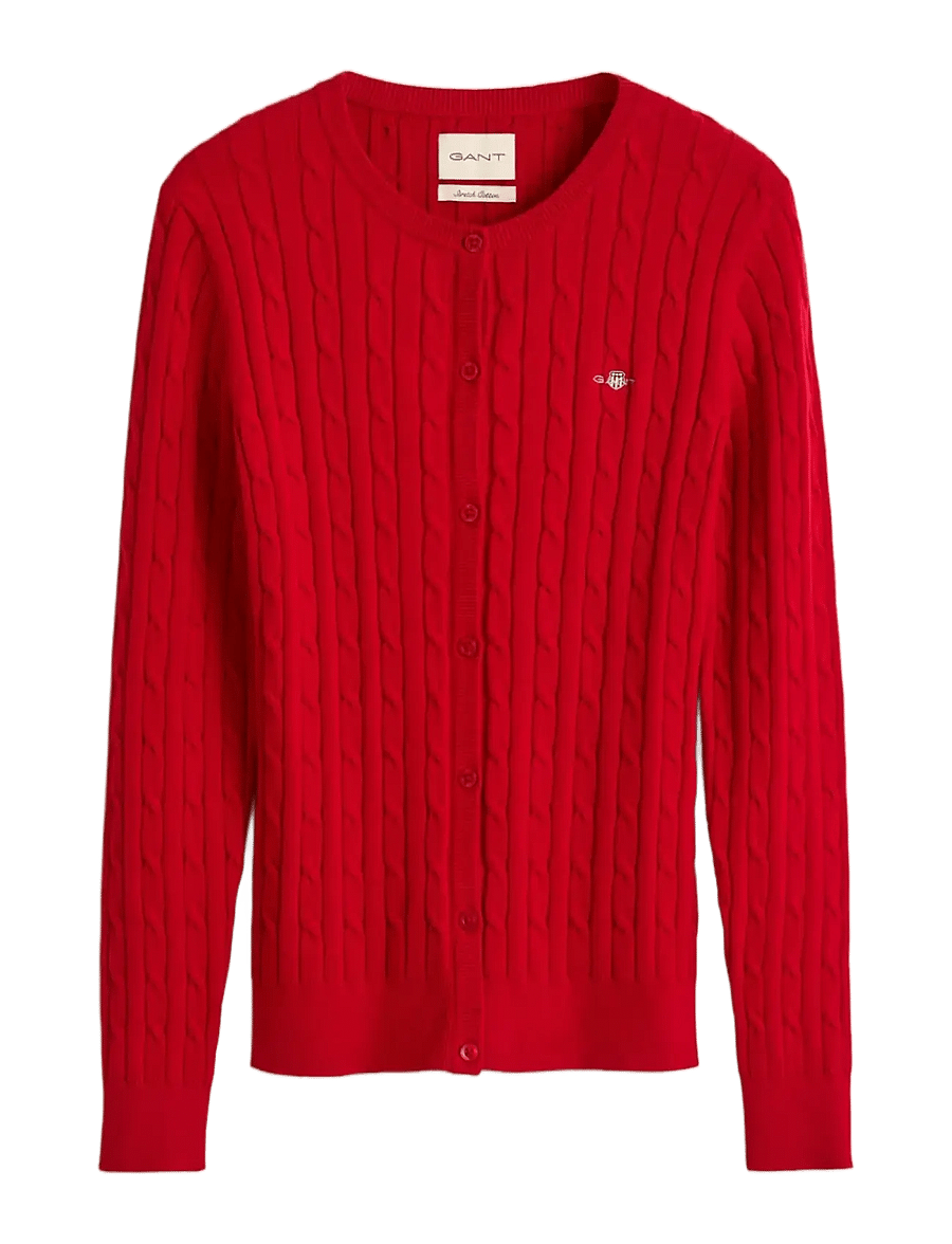 Gant - Stretch Cable Knit Cardigan - koftor - ruby red - 0