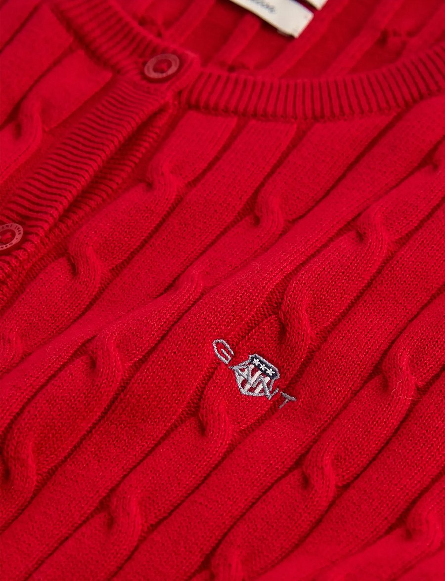 Gant - Stretch Cable Knit Cardigan - koftor - ruby red - 1
