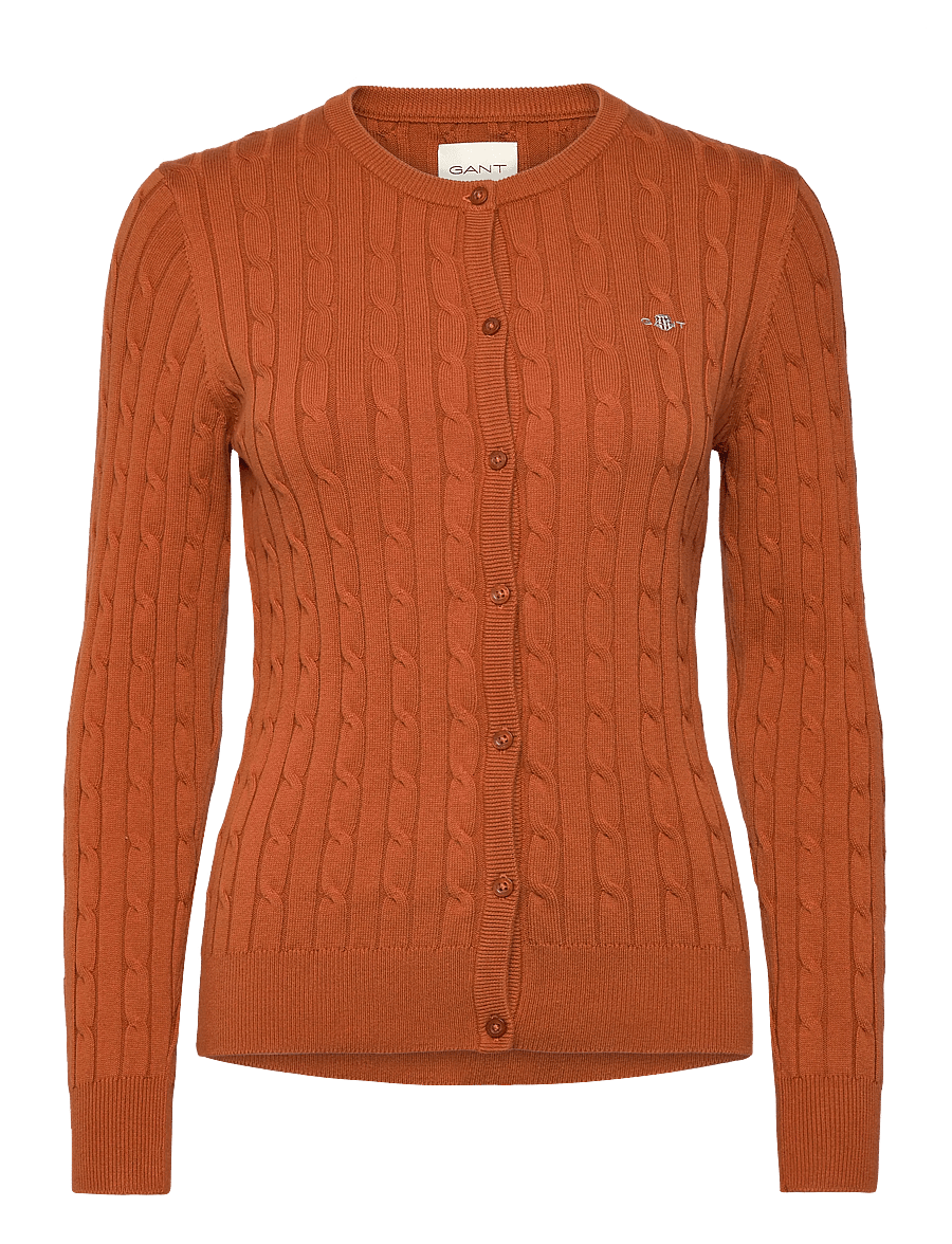 Gant - Stretch Cable Knit Cardigan - cardigans - rusty brown - 1