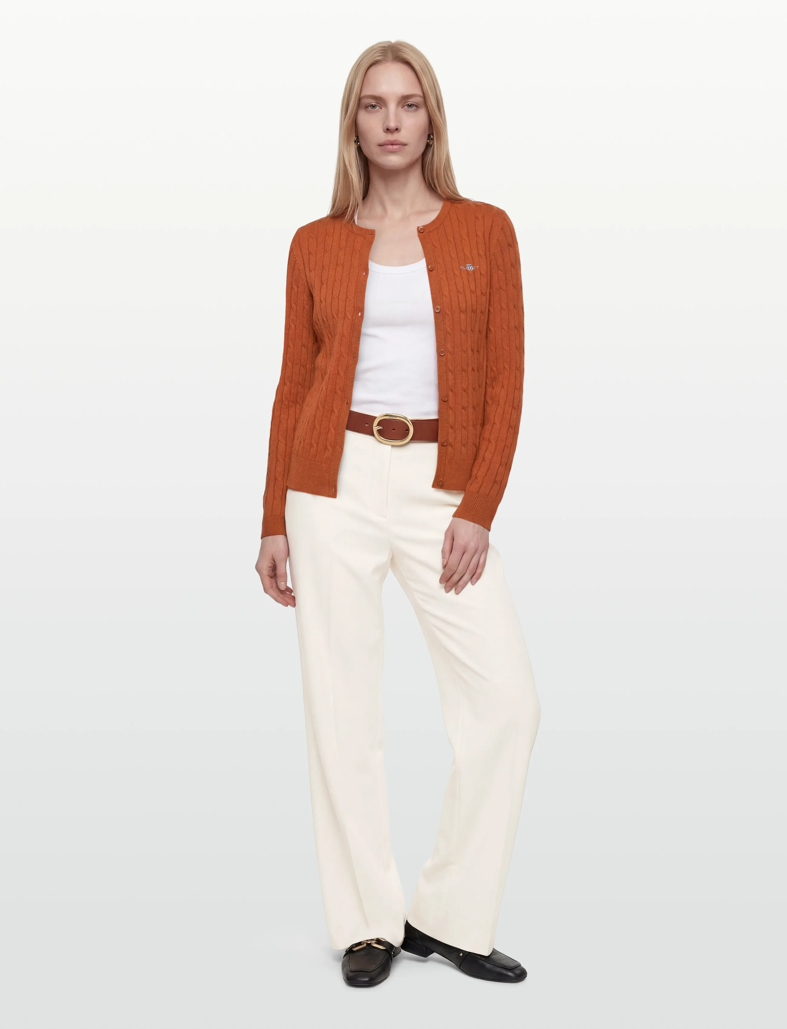 Gant - Stretch Cable Knit Cardigan - cardigans - rusty brown - 0