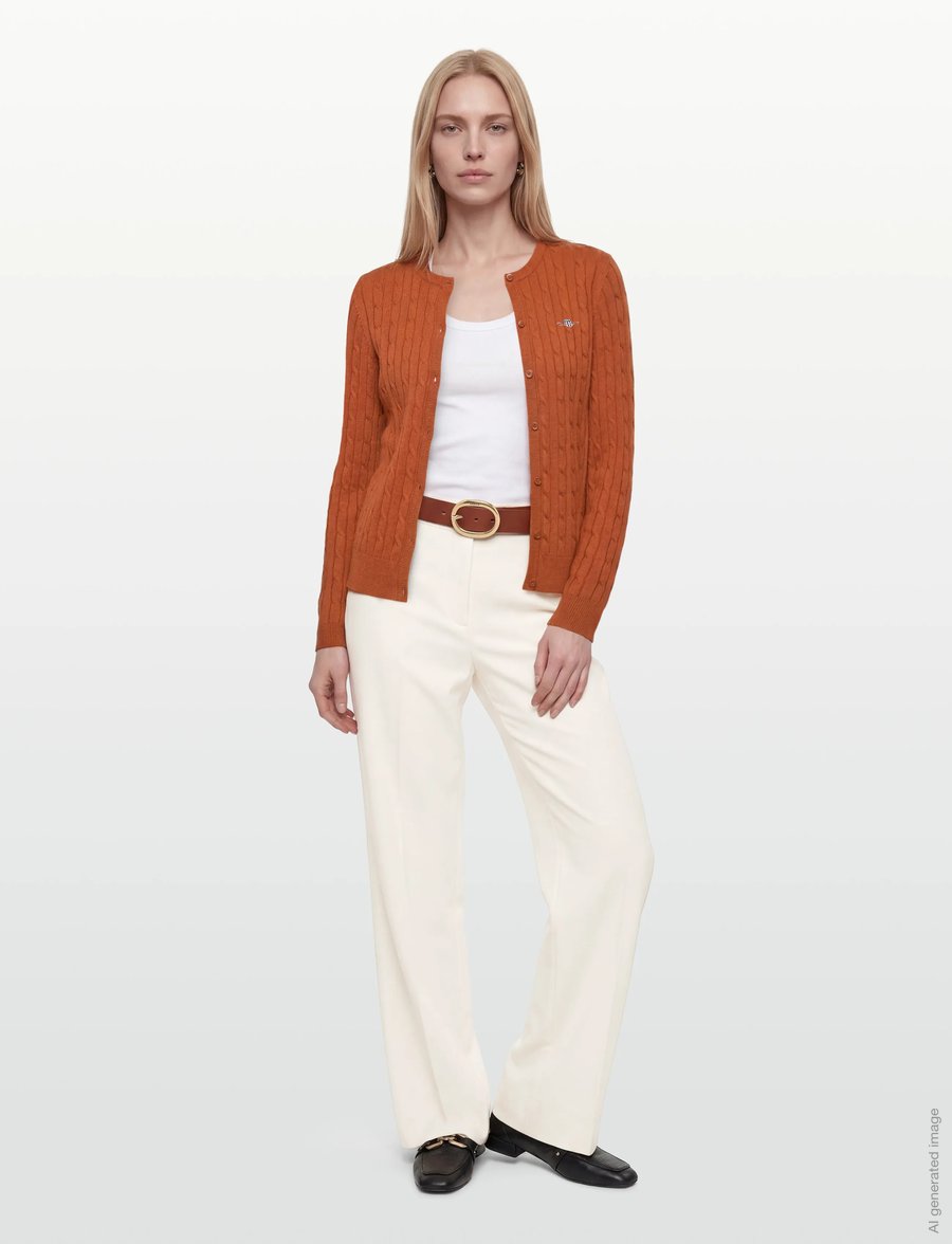 Gant - Stretch Cable Knit Cardigan - cardigans - rusty brown - 0