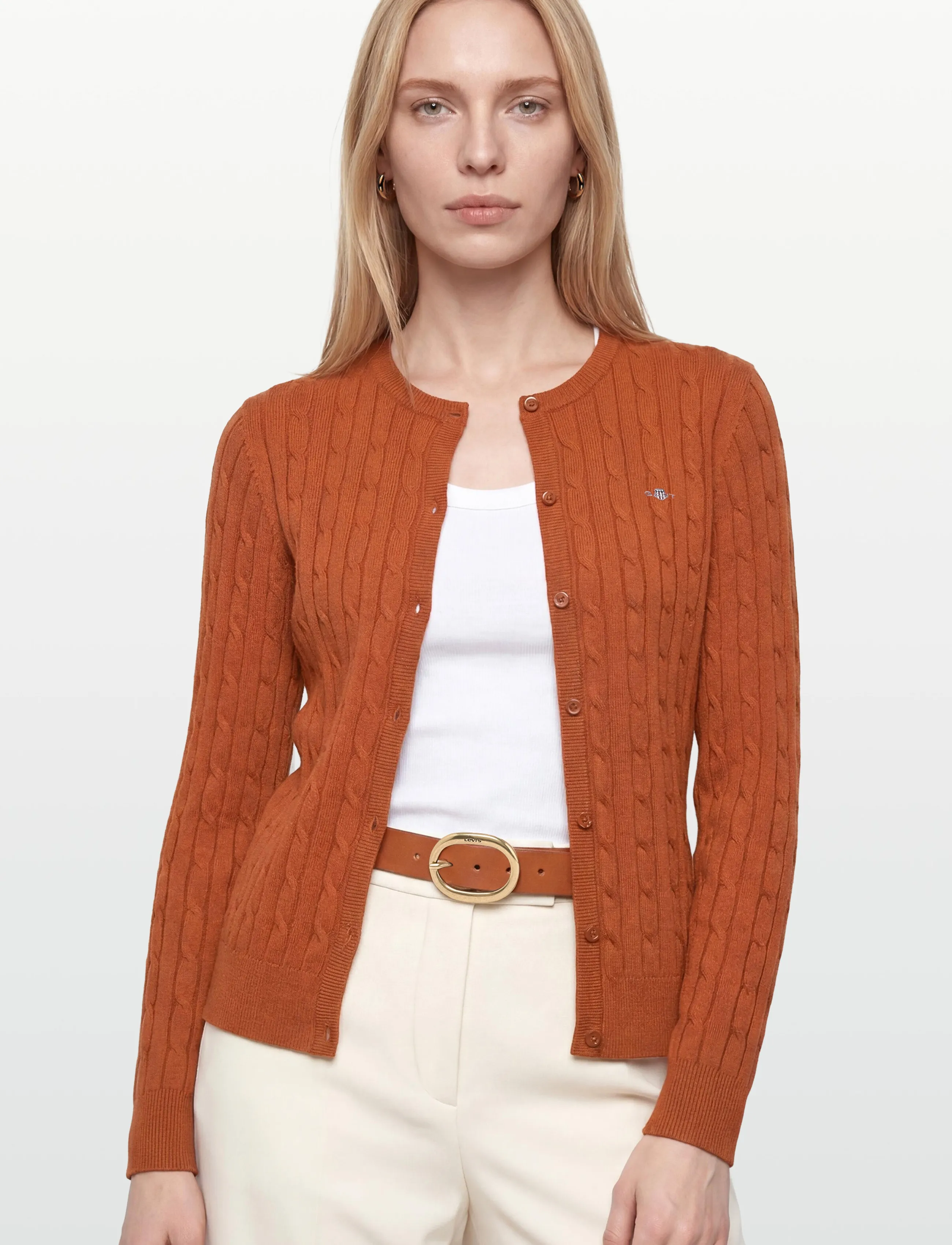 Gant - Stretch Cable Knit Cardigan - cardigans - rusty brown - 3