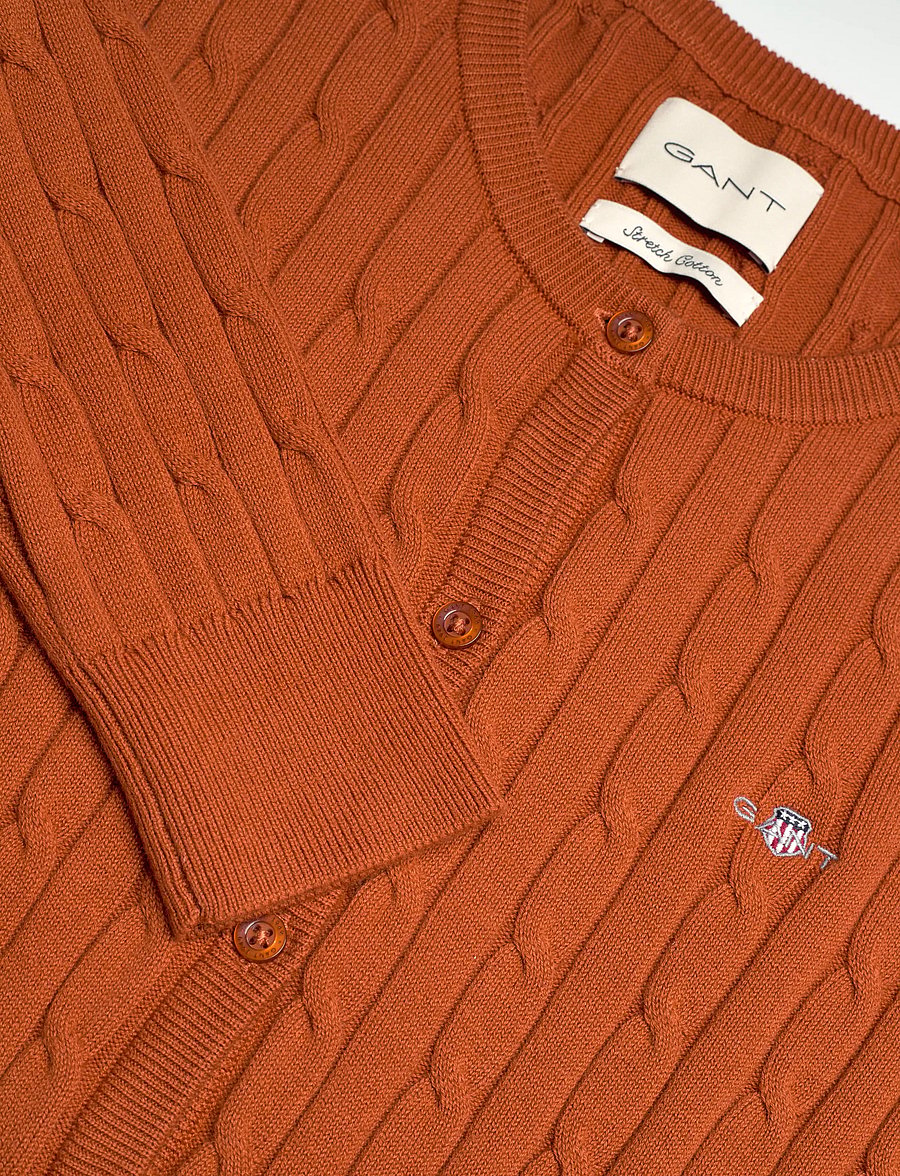 Gant - Stretch Cable Knit Cardigan - cardigans - rusty brown - 5