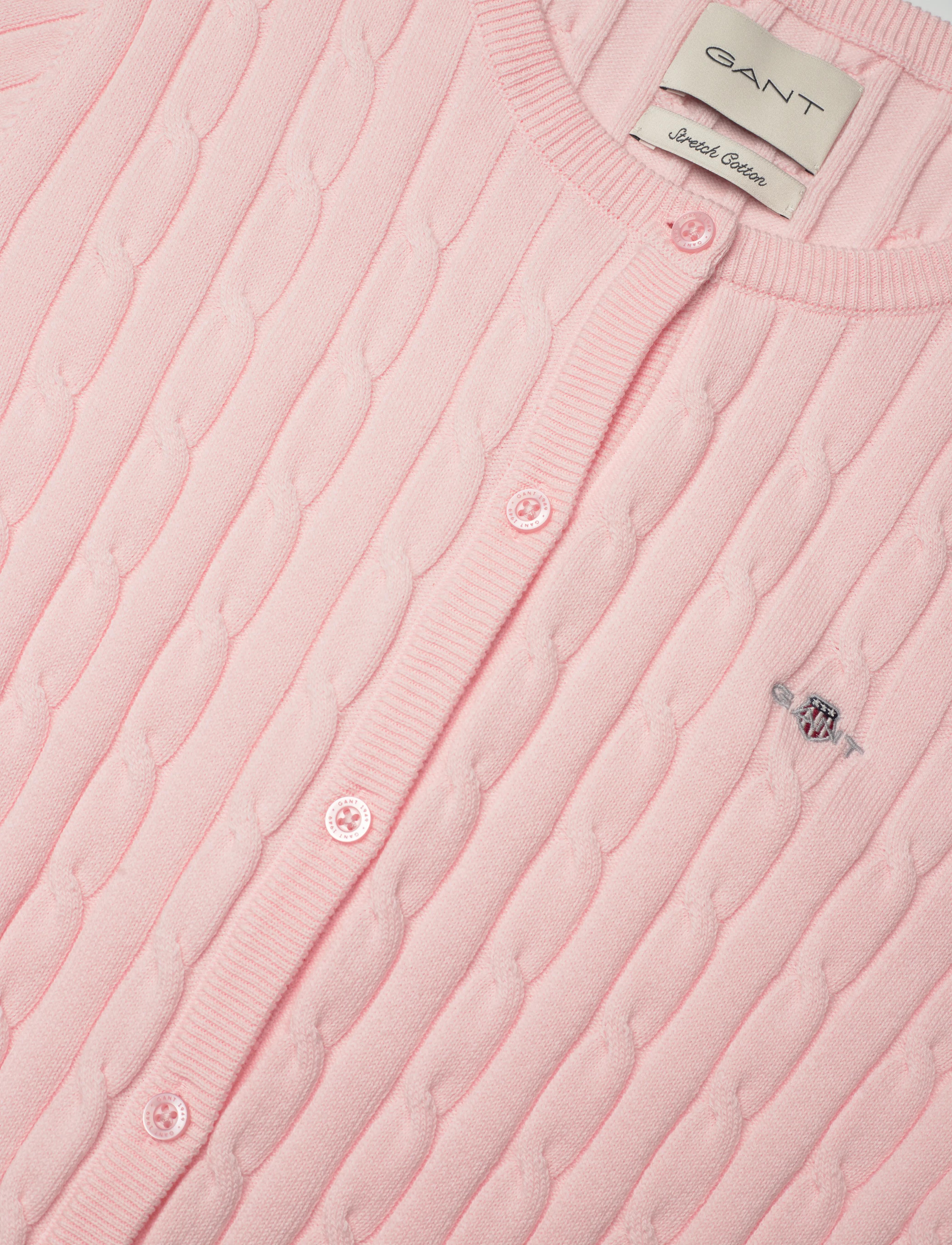 Gant - Stretch Cable Knit Cardigan - tröjor - salmon - 2