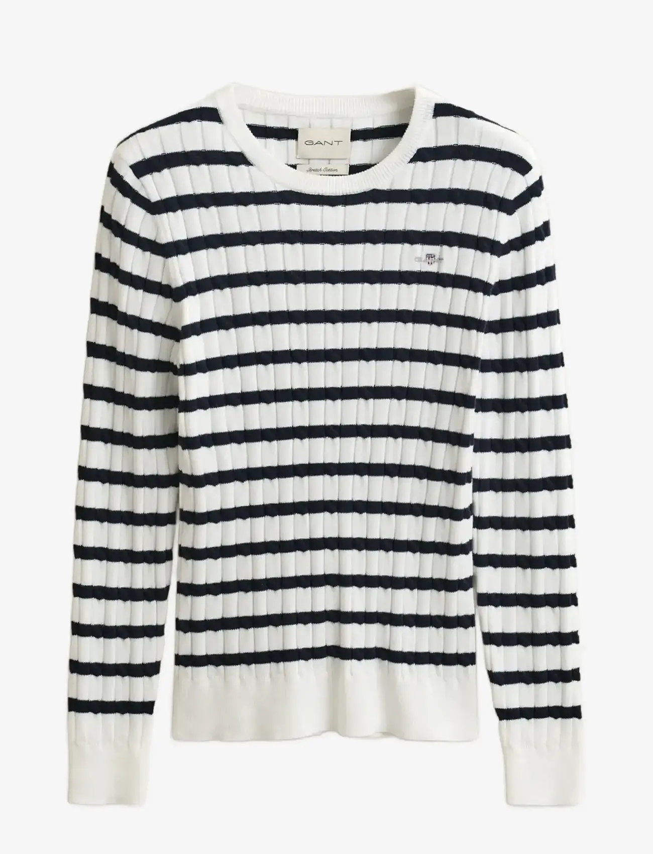 Gant - STRETCH COTTON CABLE STRIPE C-NECK - striktrøjer - eggshell - 1