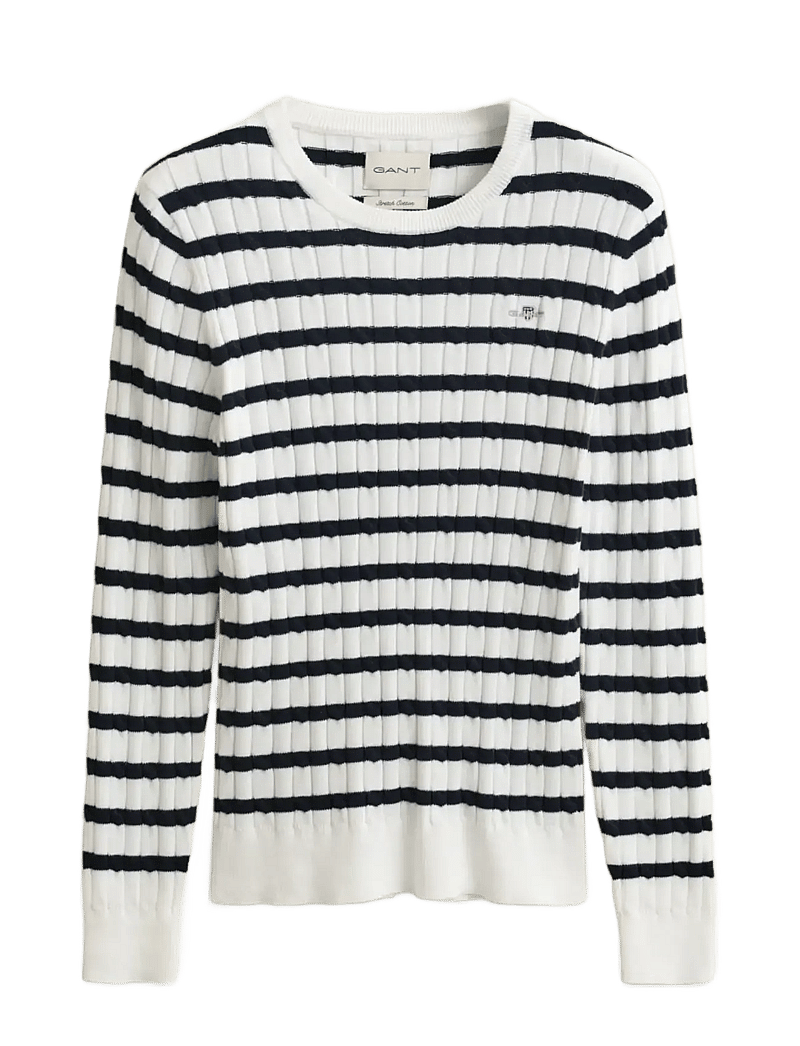 Gant - STRETCH COTTON CABLE STRIPE C-NECK - striktrøjer - eggshell - 1