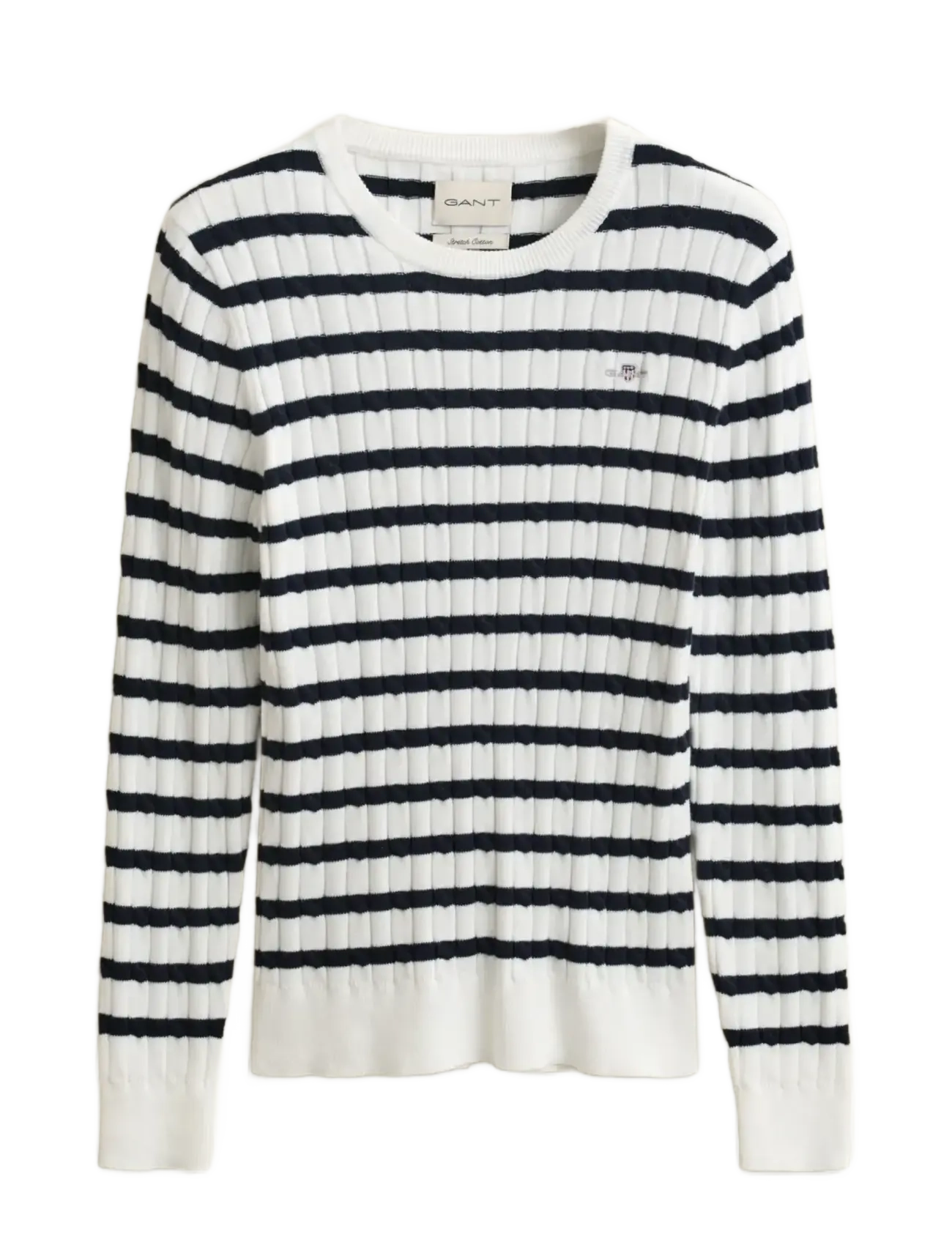 Gant STRETCH COTTON CABLE STRIPE C-NECK - Tøj - EGGSHELL / white