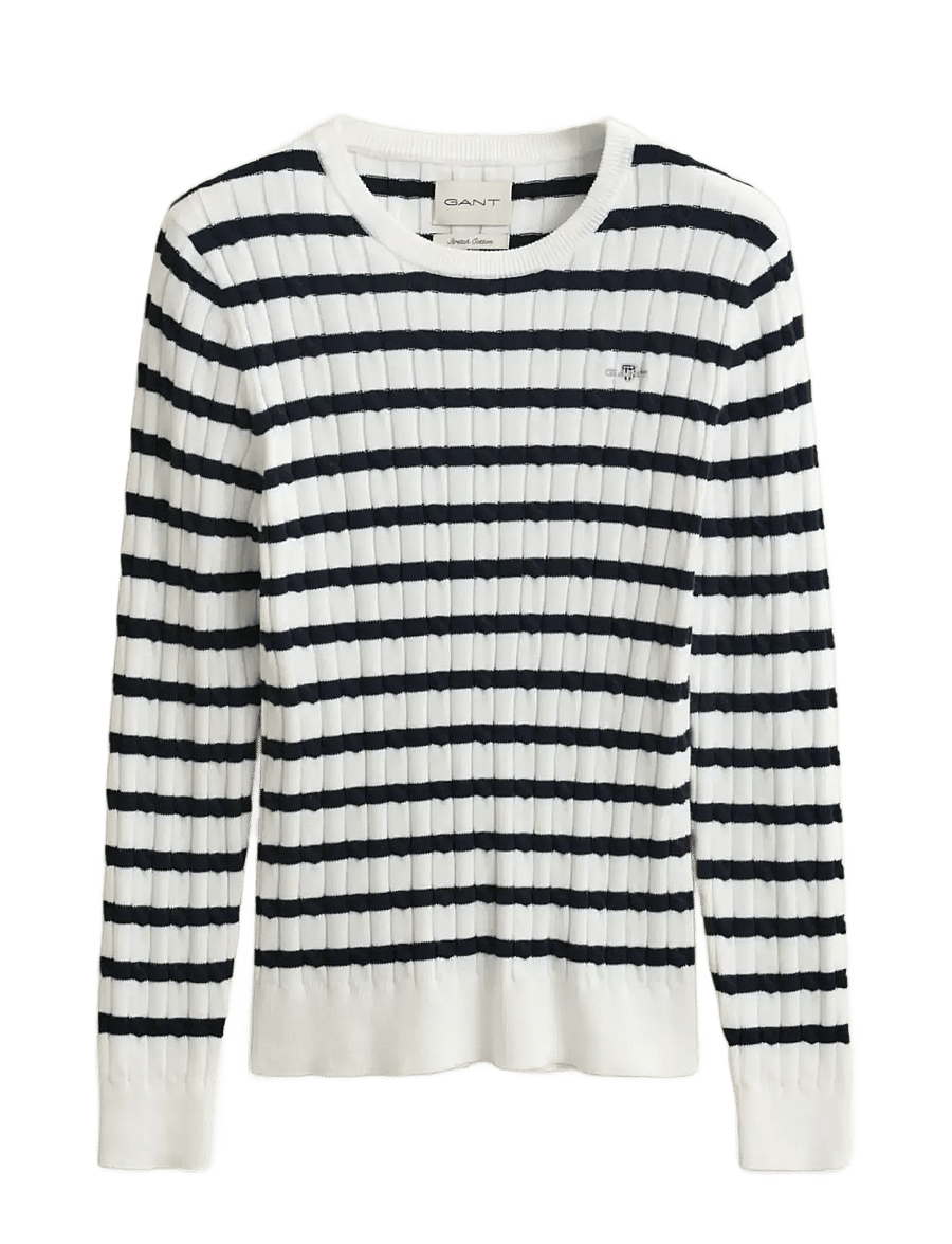 Gant - STRETCH COTTON CABLE STRIPE C-NECK - džemperi - eggshell - 1