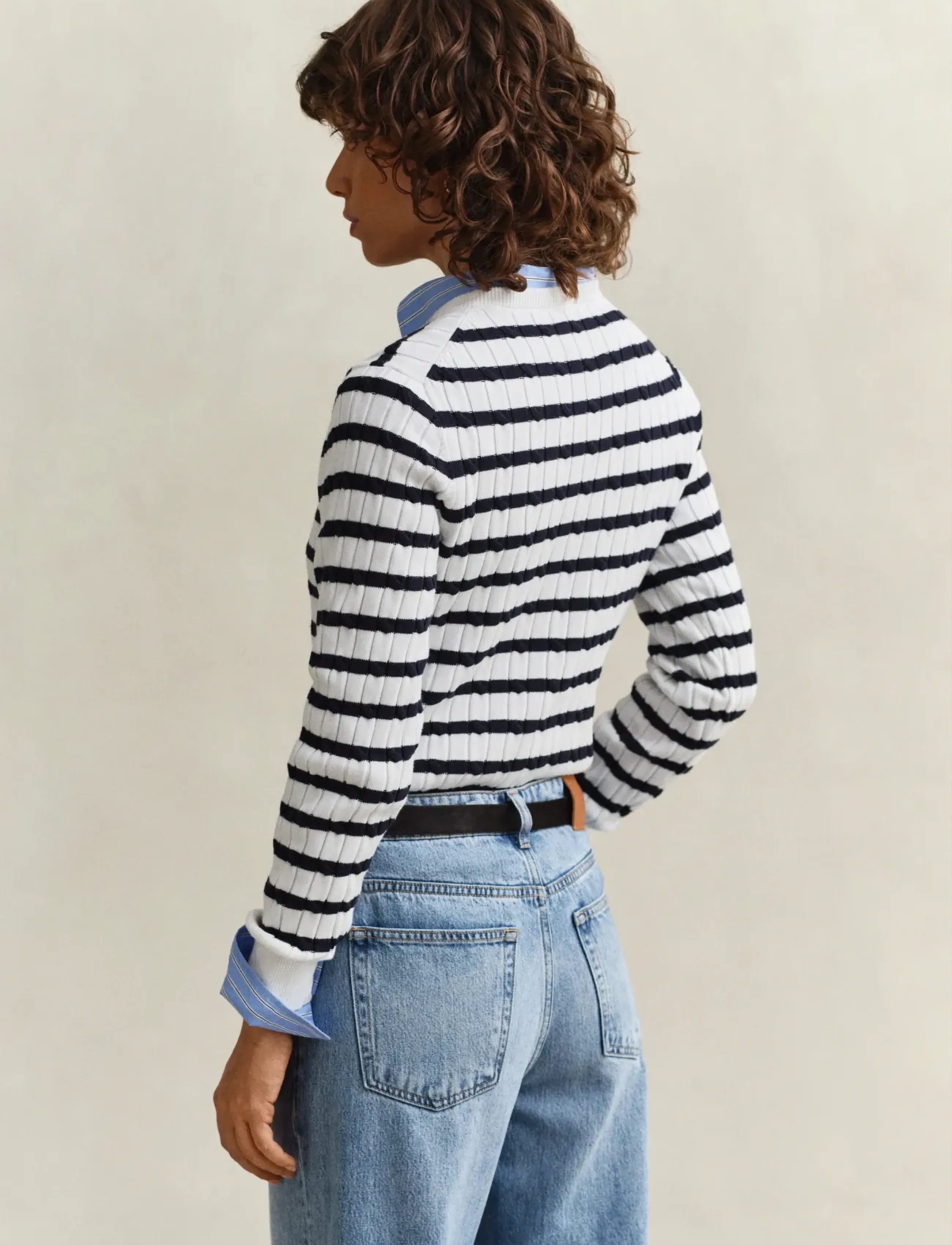 Gant - STRETCH COTTON CABLE STRIPE C-NECK - jumpers - eggshell - 2
