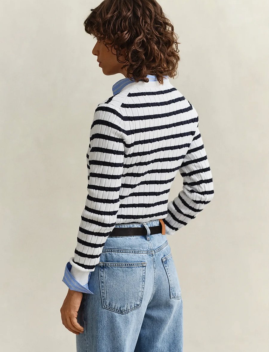 Gant - STRETCH COTTON CABLE STRIPE C-NECK - džemperi - eggshell - 2