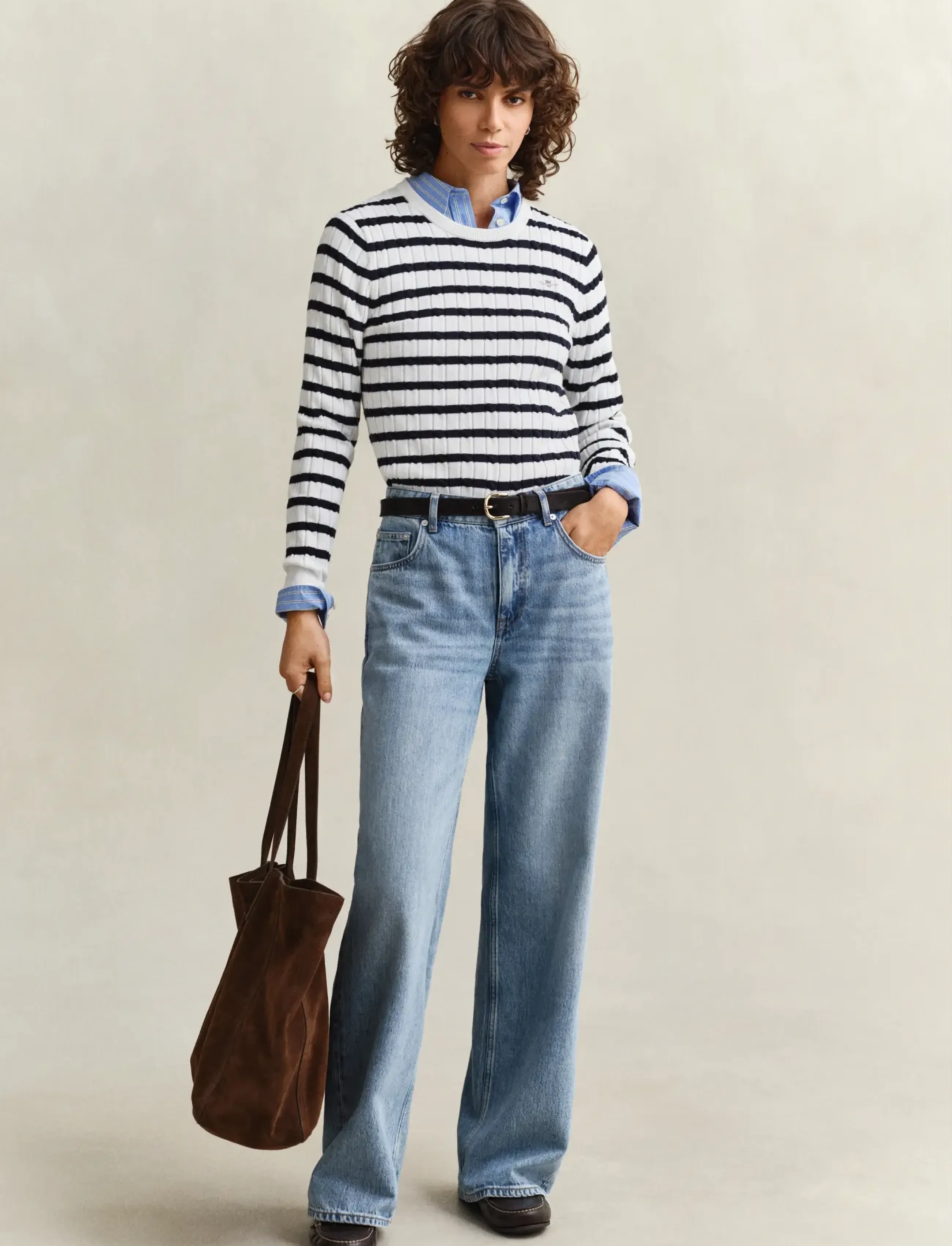 Gant - STRETCH COTTON CABLE STRIPE C-NECK - jumpers - eggshell - 4