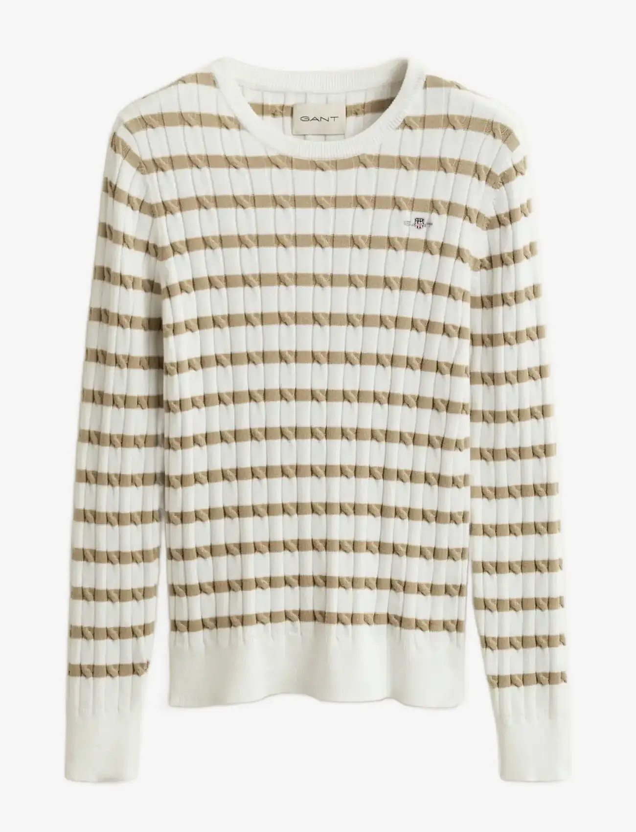GANT - STRETCH COTTON CABLE STRIPE C-NECK - stickade tröjor - oat beige - 1