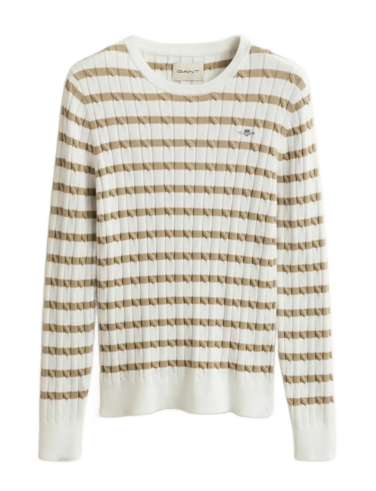 STRETCH COTTON CABLE STRIPE C-NECK - OAT BEIGE
