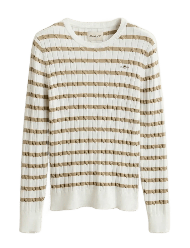 GANT - STRETCH COTTON CABLE STRIPE C-NECK - stickade tröjor - oat beige - 1