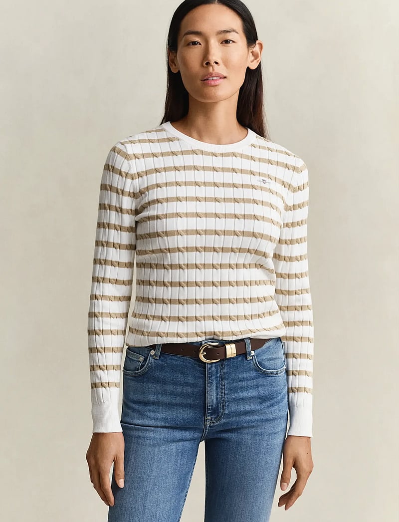 GANT - STRETCH COTTON CABLE STRIPE C-NECK - stickade tröjor - oat beige - 0