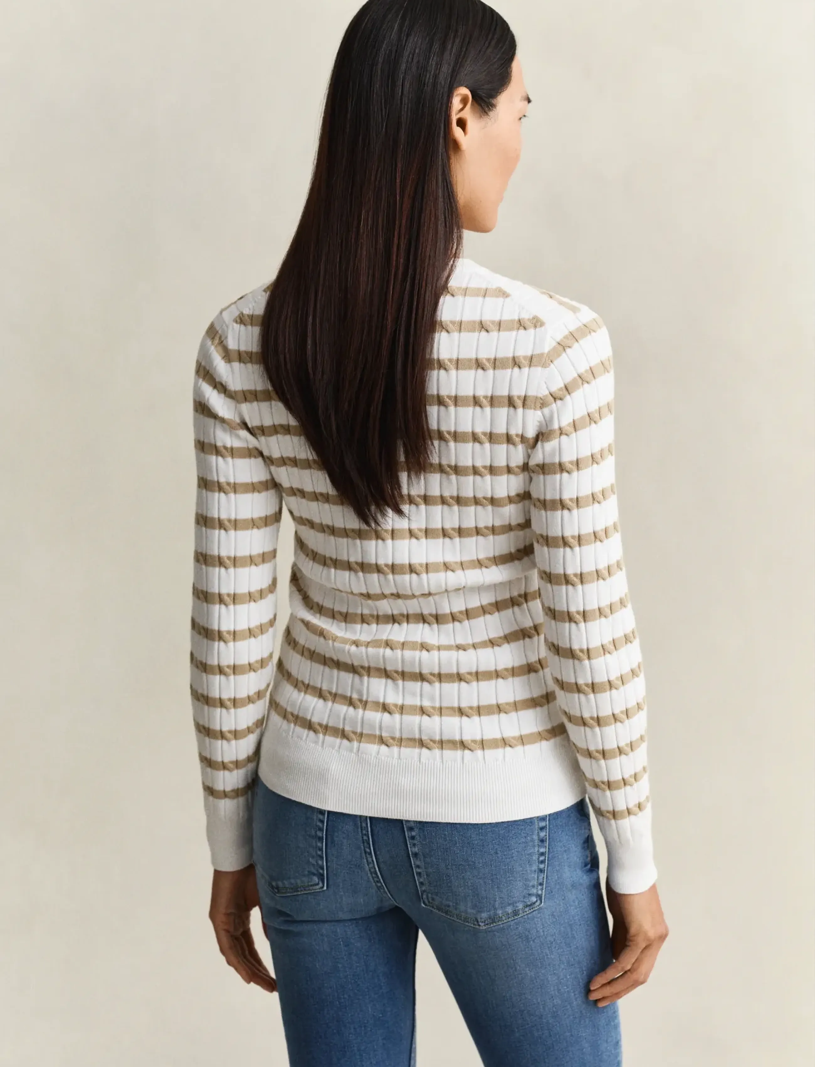 Gant - STRETCH COTTON CABLE STRIPE C-NECK - jumpers - oat beige - 2