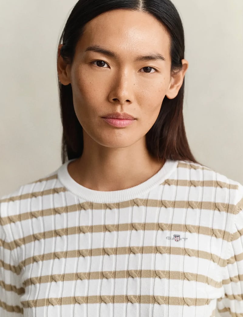 GANT - STRETCH COTTON CABLE STRIPE C-NECK - stickade tröjor - oat beige - 3