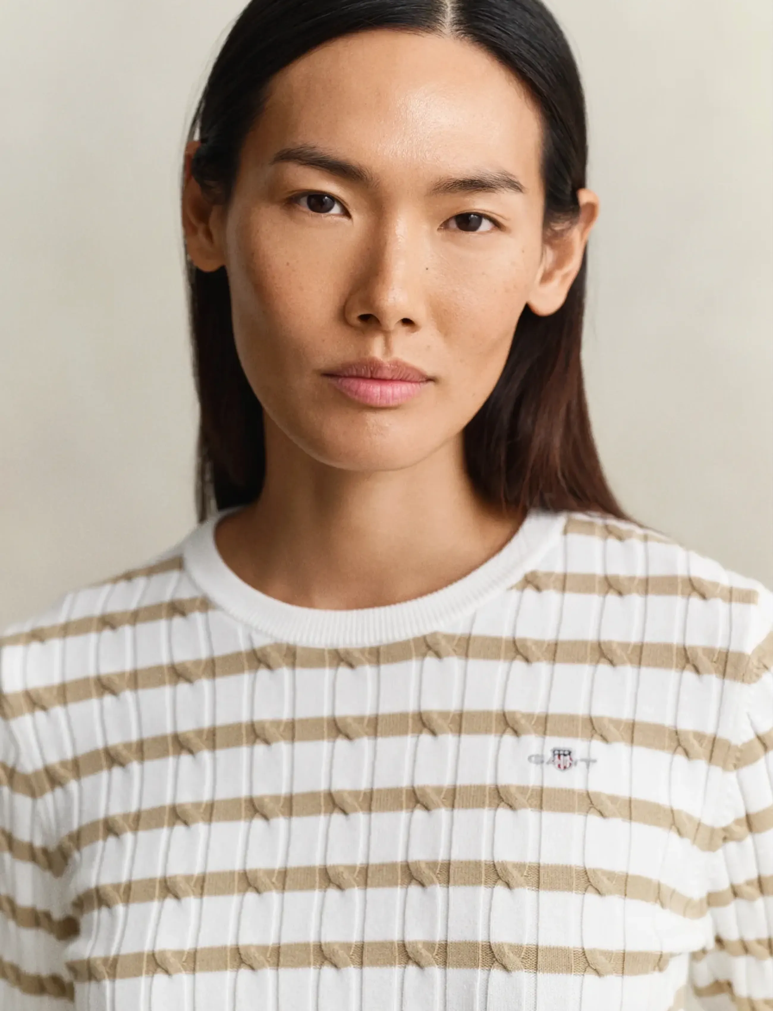 Gant - STRETCH COTTON CABLE STRIPE C-NECK - jumpers - oat beige - 3