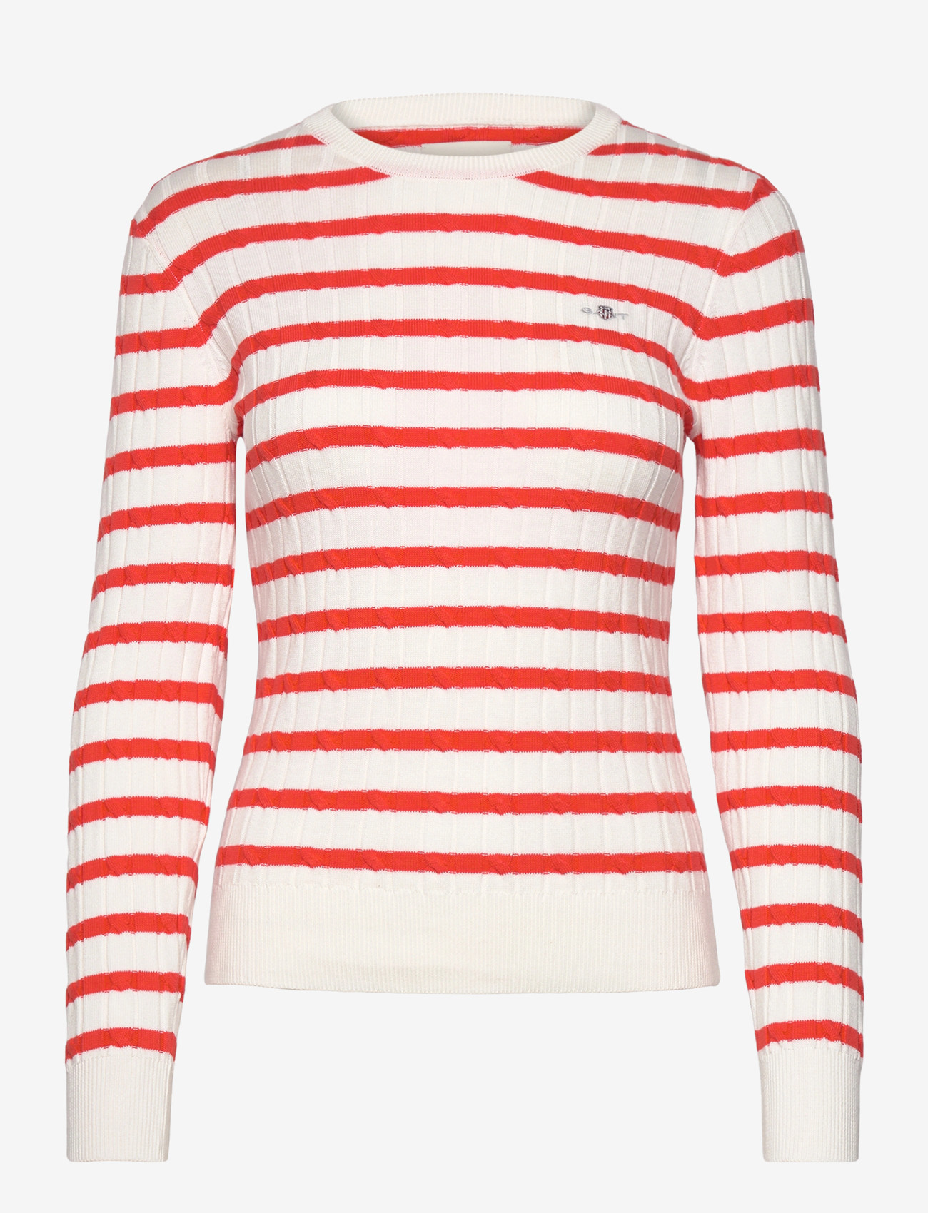 GANT - STRETCH COTTON CABLE STRIPE C-NECK - stickade tröjor - orange red - 1