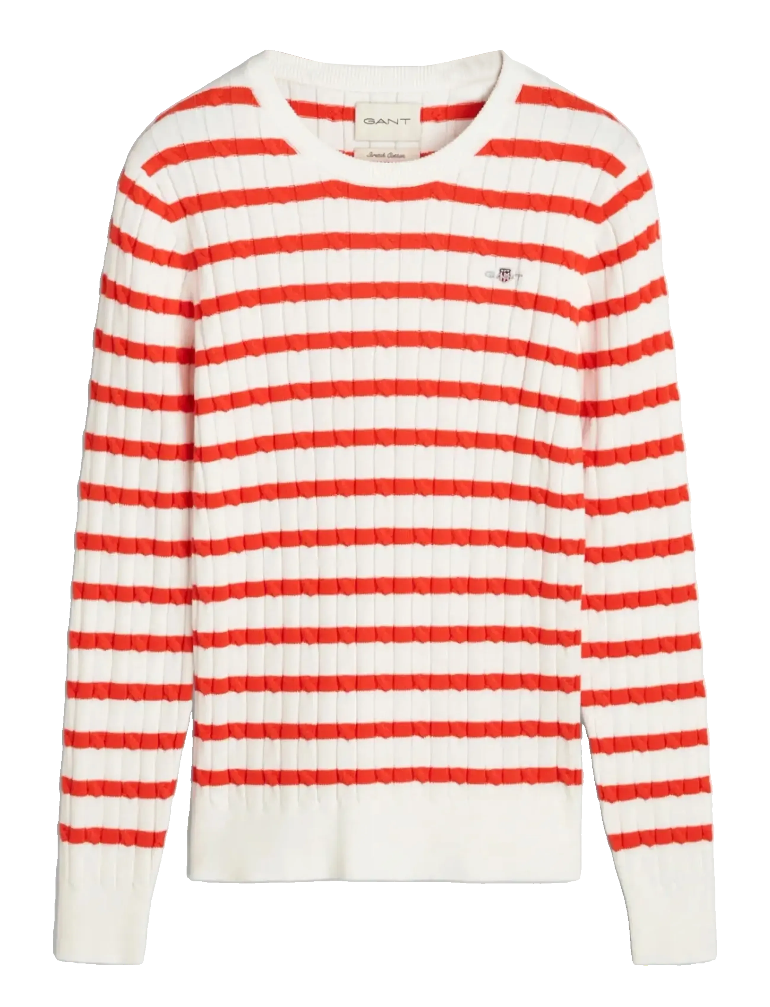 GANT STRETCH COTTON CABLE STRIPE C-NECK -  - ORANGE RED / red