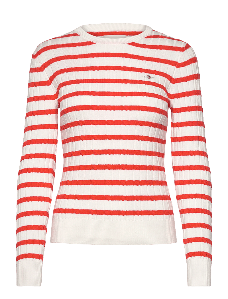 GANT - STRETCH COTTON CABLE STRIPE C-NECK - stickade tröjor - orange red - 1