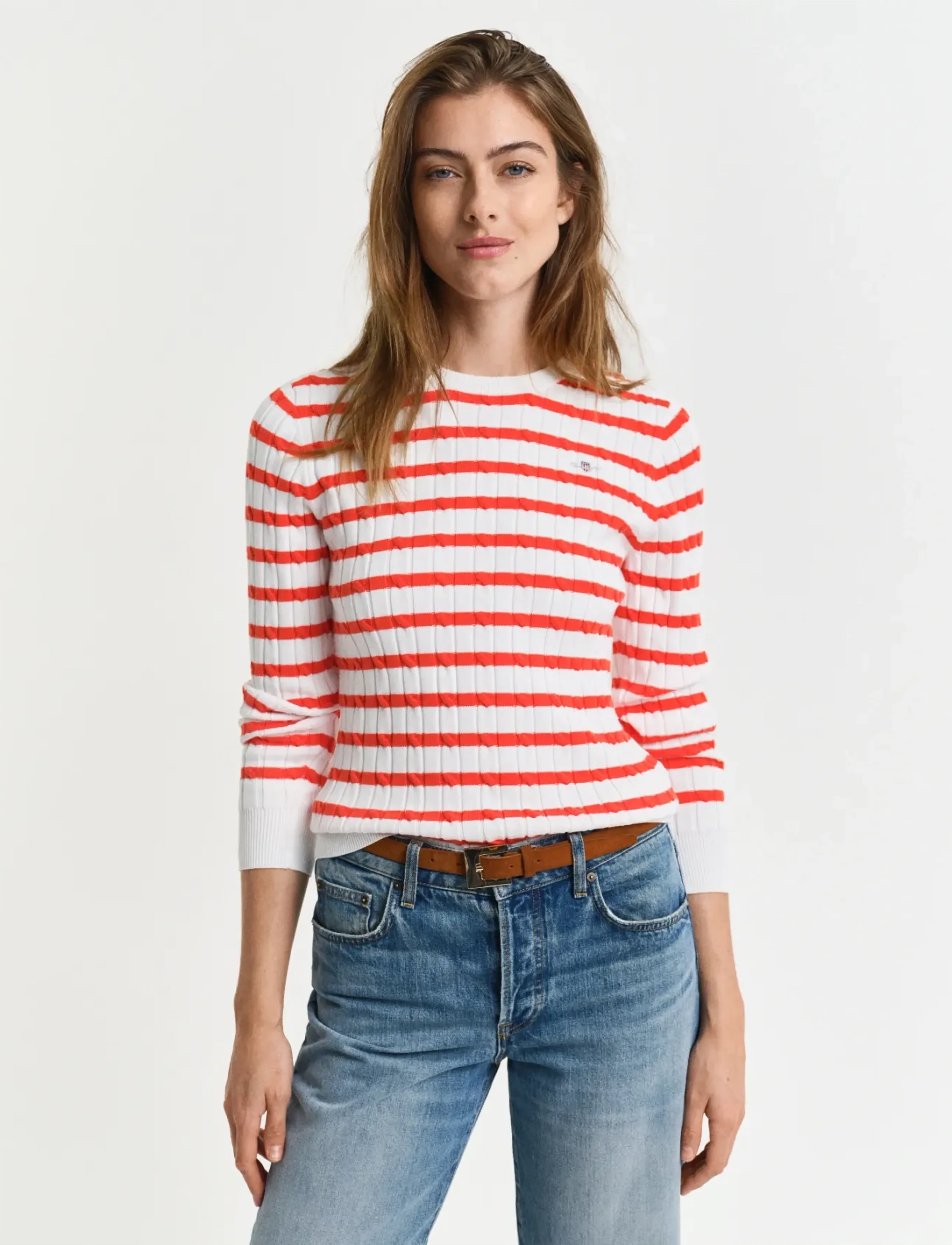 Gant - STRETCH COTTON CABLE STRIPE C-NECK - pullover - orange red - 0