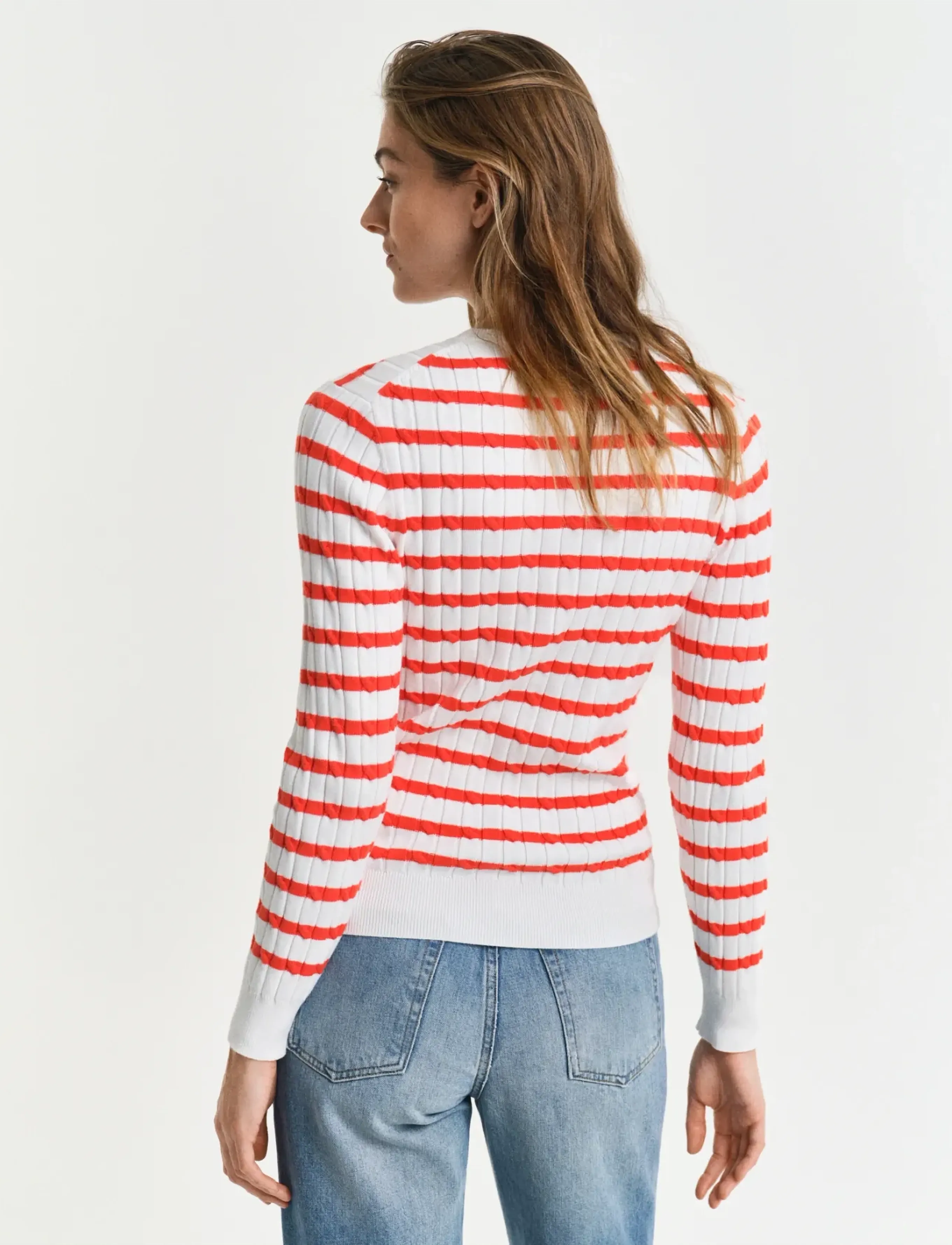 Gant - STRETCH COTTON CABLE STRIPE C-NECK - pullover - orange red - 3