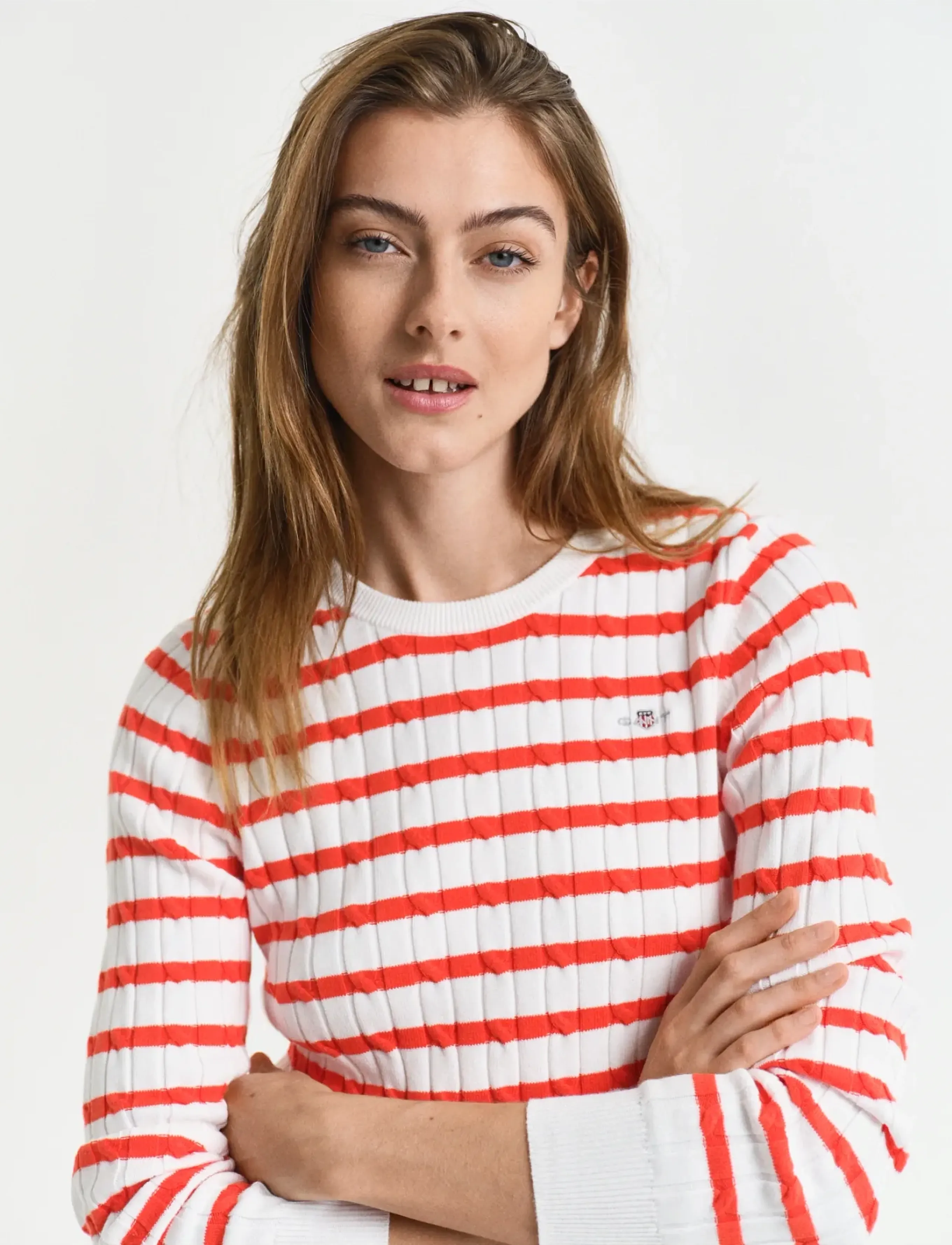 Gant - STRETCH COTTON CABLE STRIPE C-NECK - pullover - orange red - 4