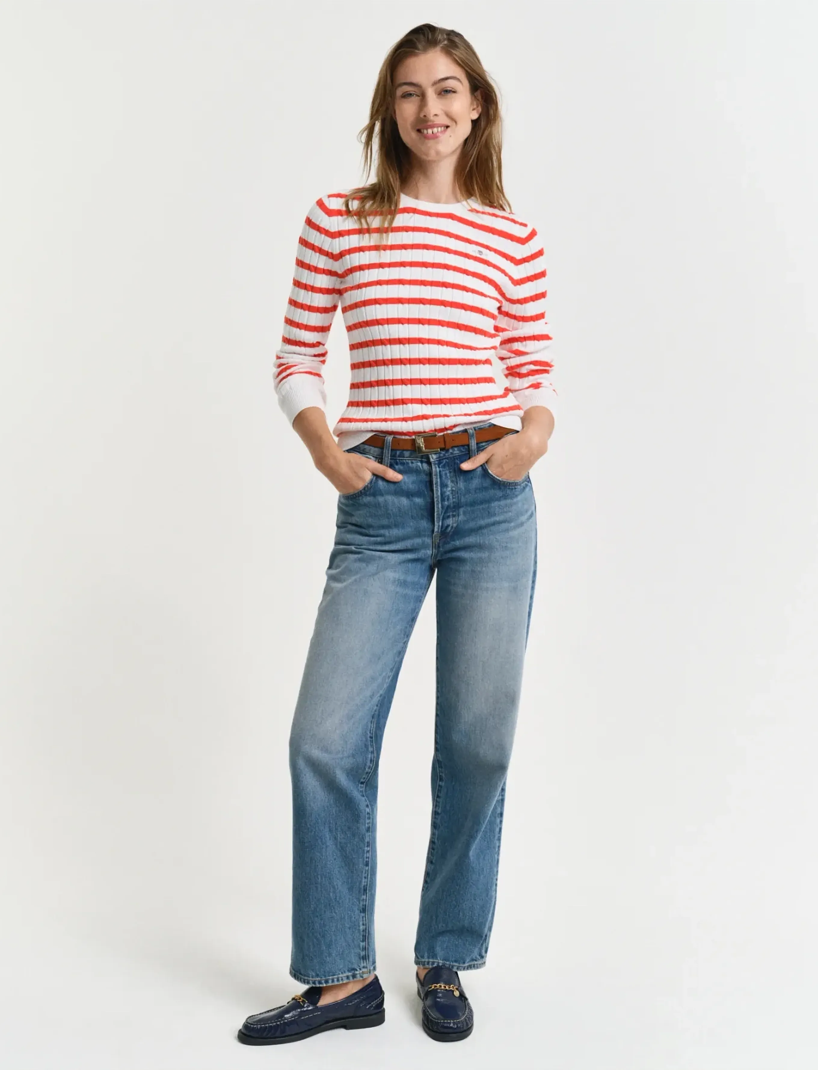 Gant - STRETCH COTTON CABLE STRIPE C-NECK - pullover - orange red - 5