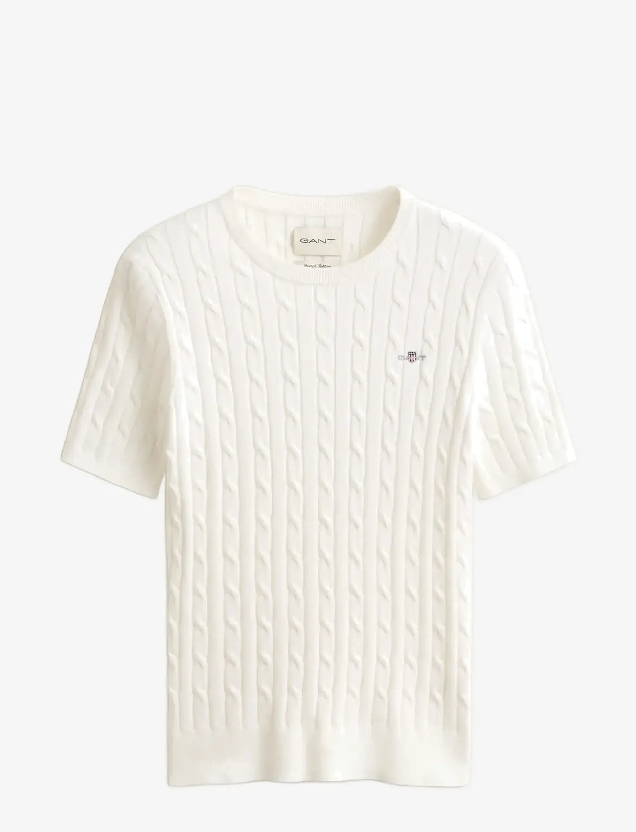 GANT - STRETCH COTTON CABLE SS C-NECK - stickade tröjor - eggshell - 1
