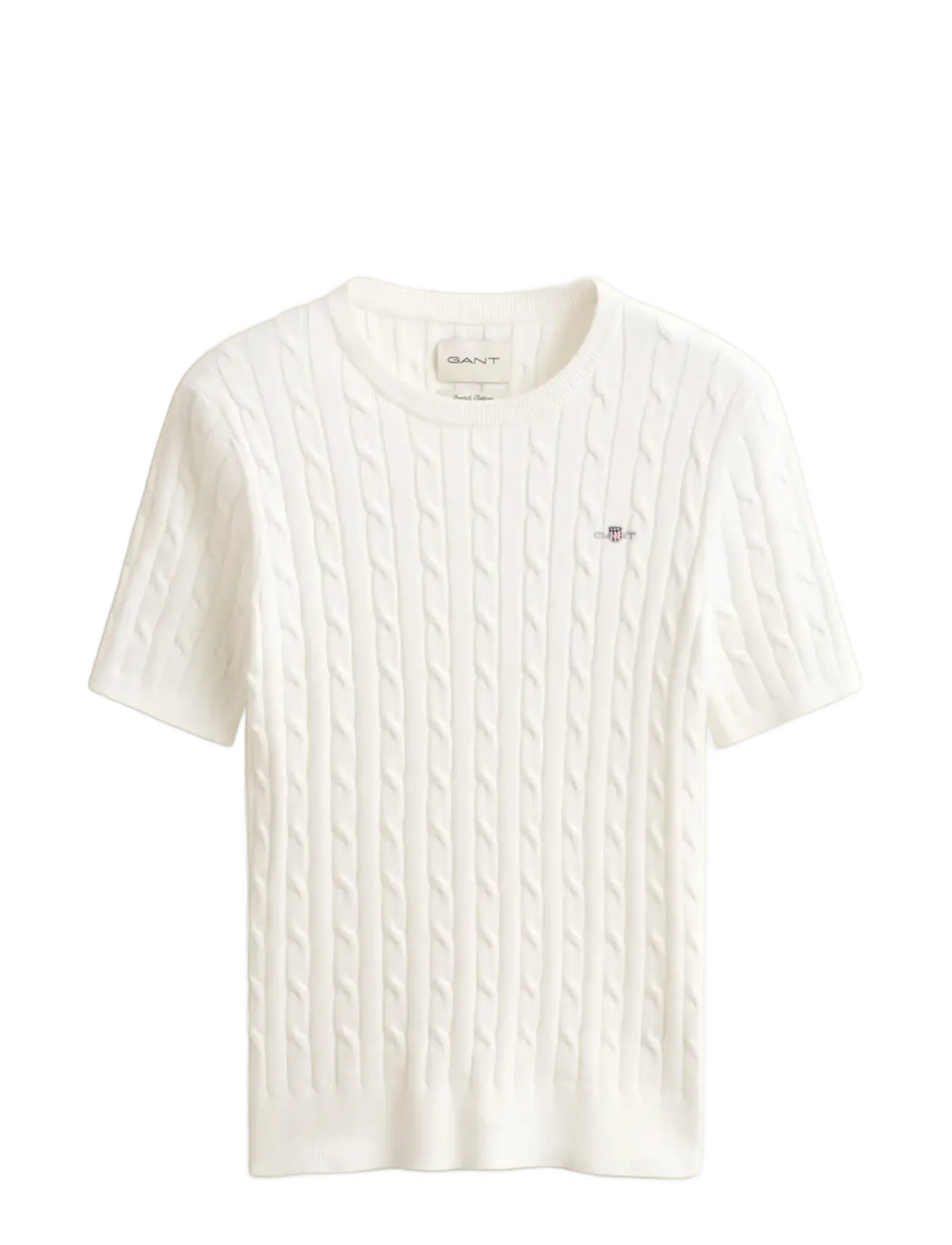 STRETCH COTTON CABLE SS C-NECK - EGGSHELL