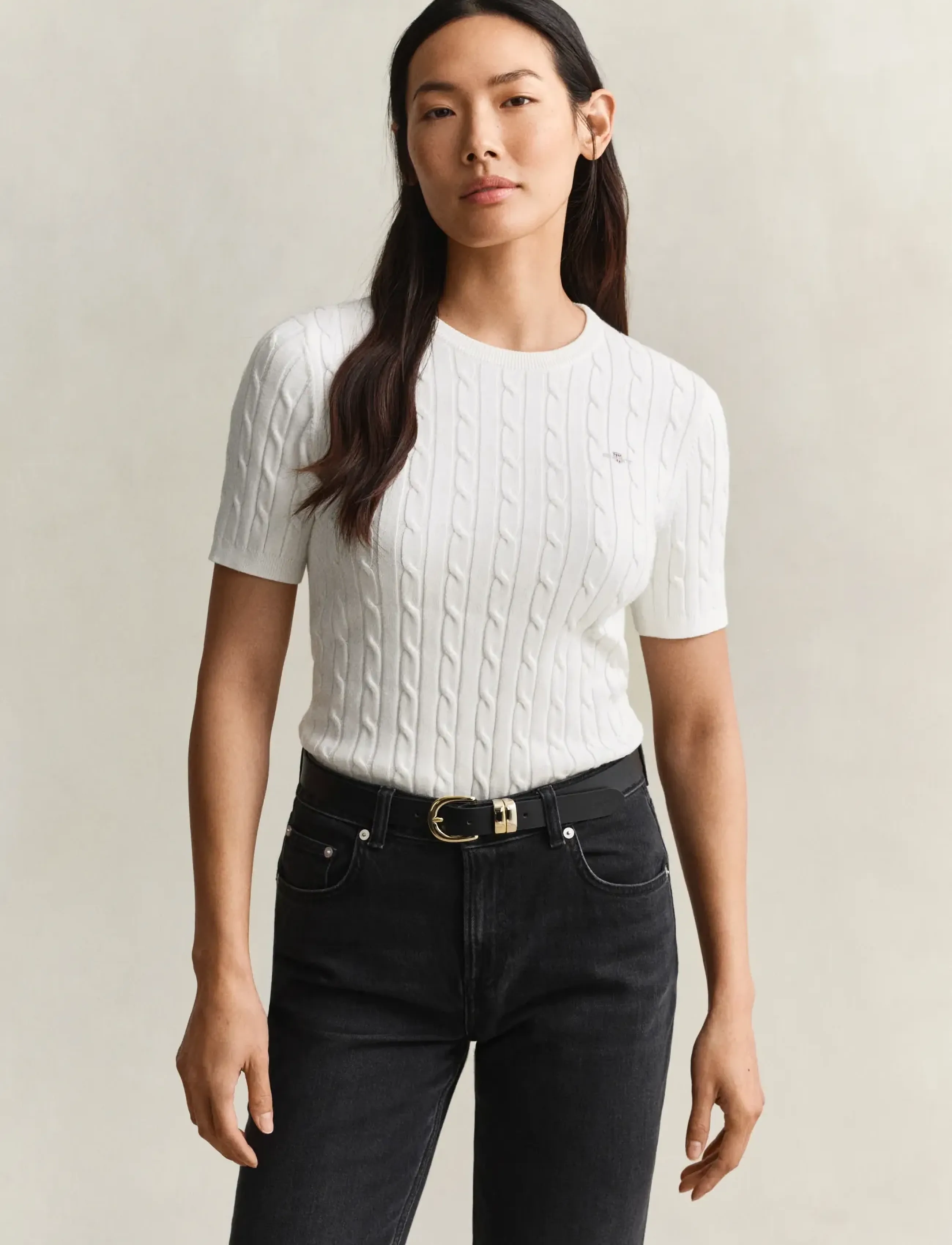 Gant Stretch Cable Knit Sweater, S, Knitwear, Weiß - Jumpers, Frauen