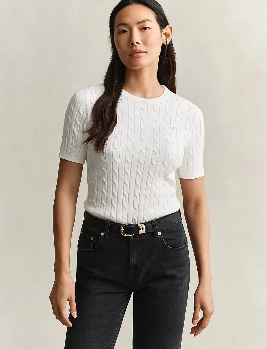 Gant - Stretch Cable Knit Sweater - kampsunid - eggshell - 0
